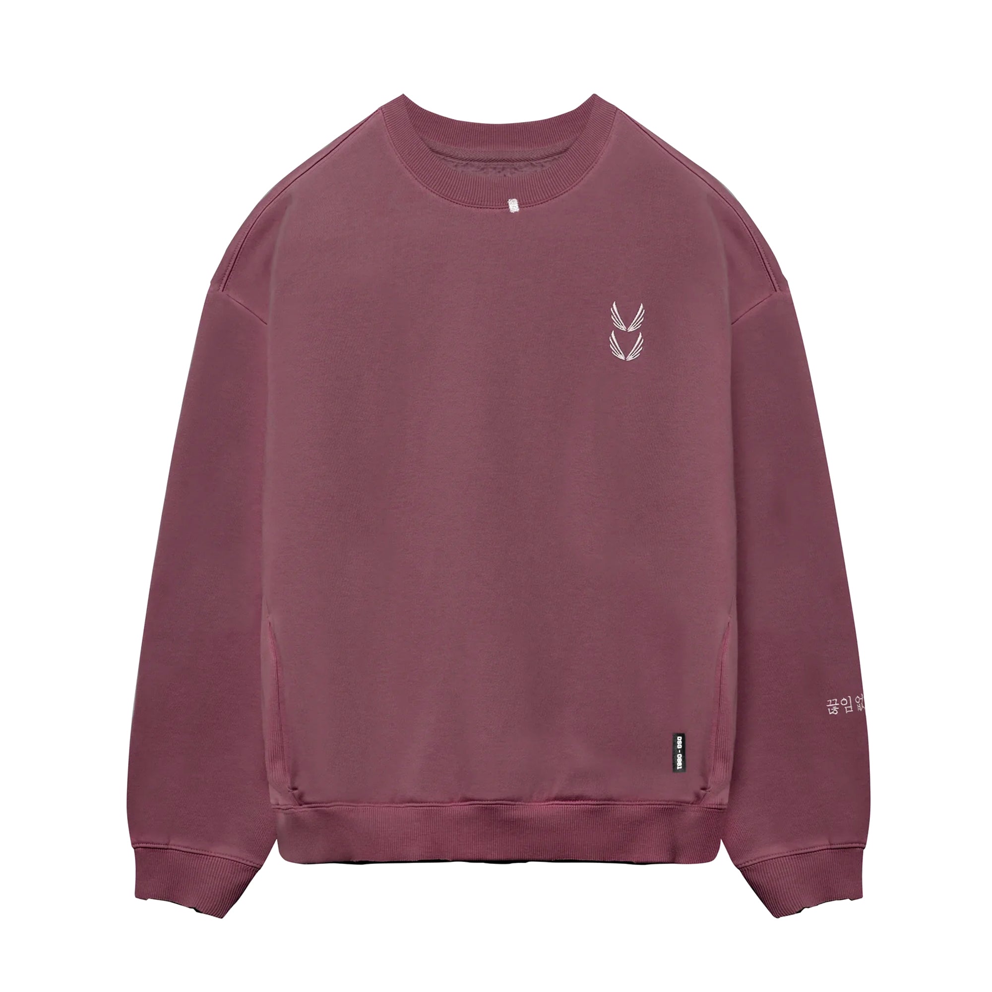 flatlay Tech Essential™ Distressed Crewneck in faded crimson, front view