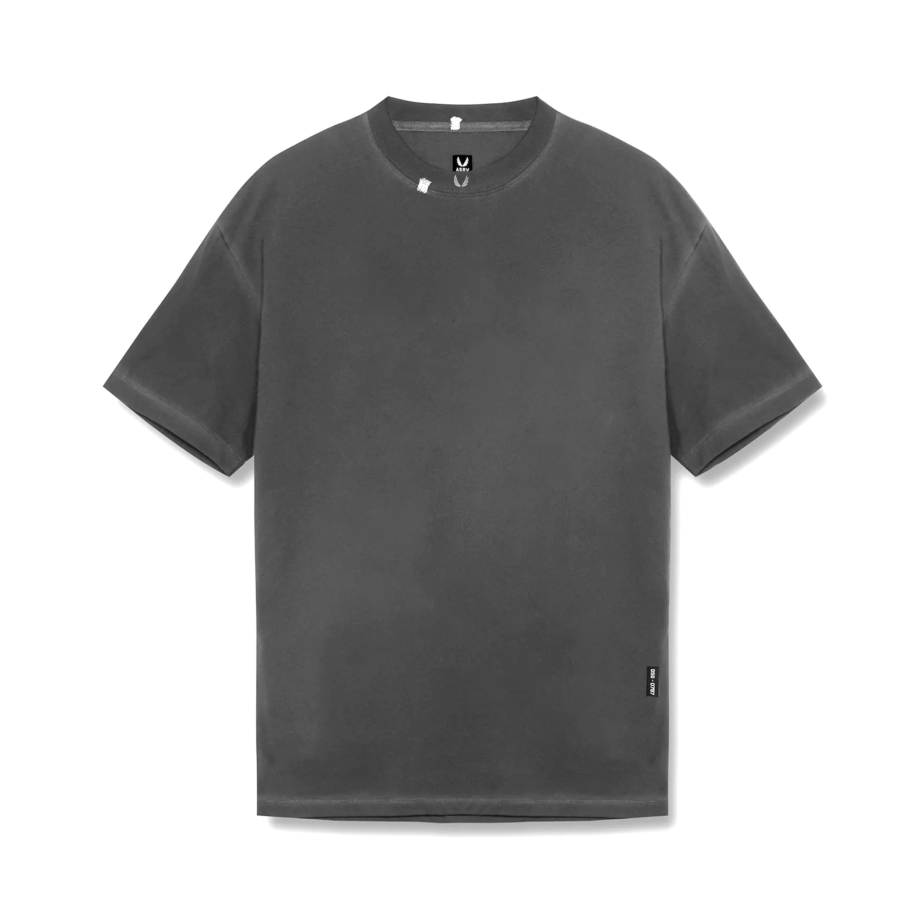 flatlay Tech Essential Relaxed Tee in faded grey, front view