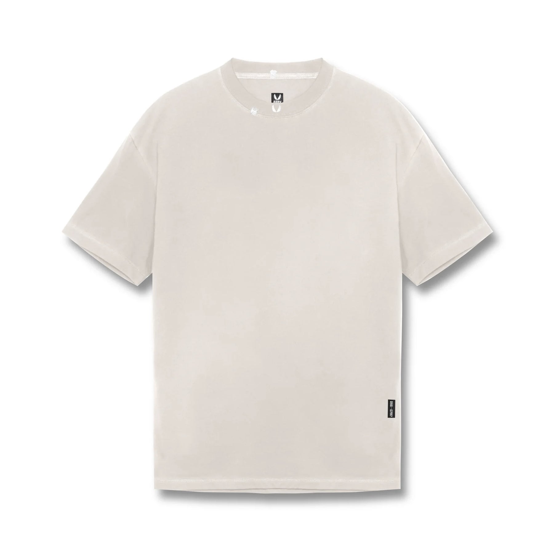 flatlay Tech Essential Relaxed Tee in faded stone, front view