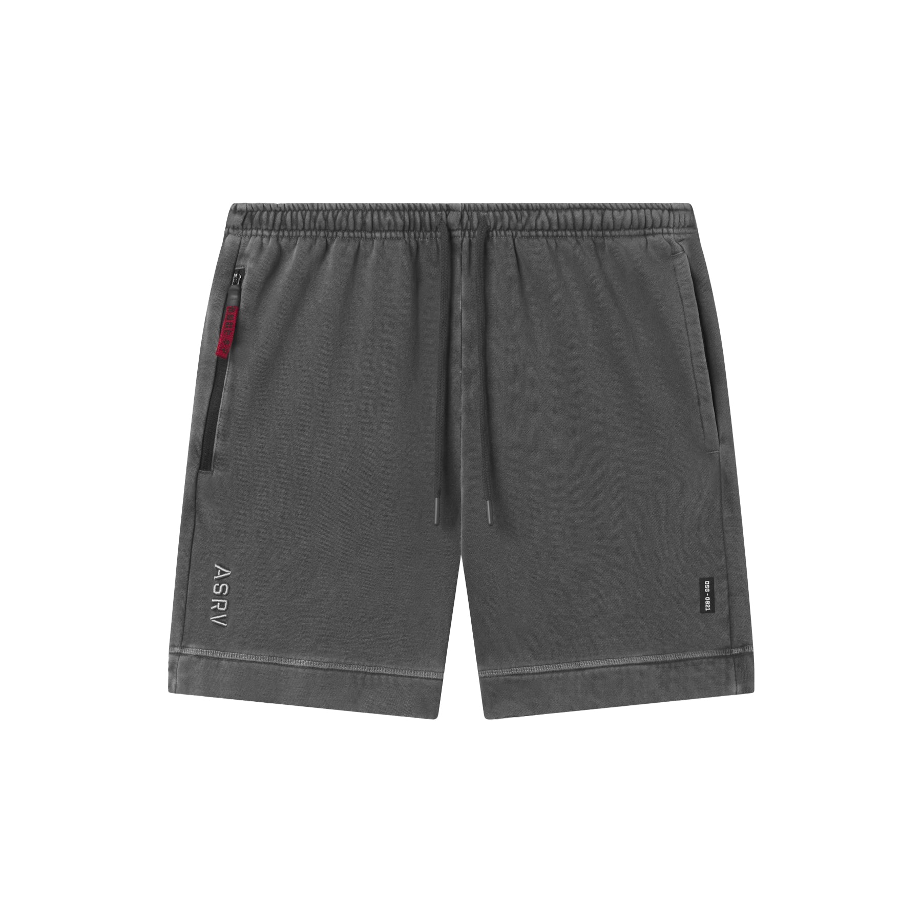 flatlay Tech Essential Sweat Short in faded grey, front view