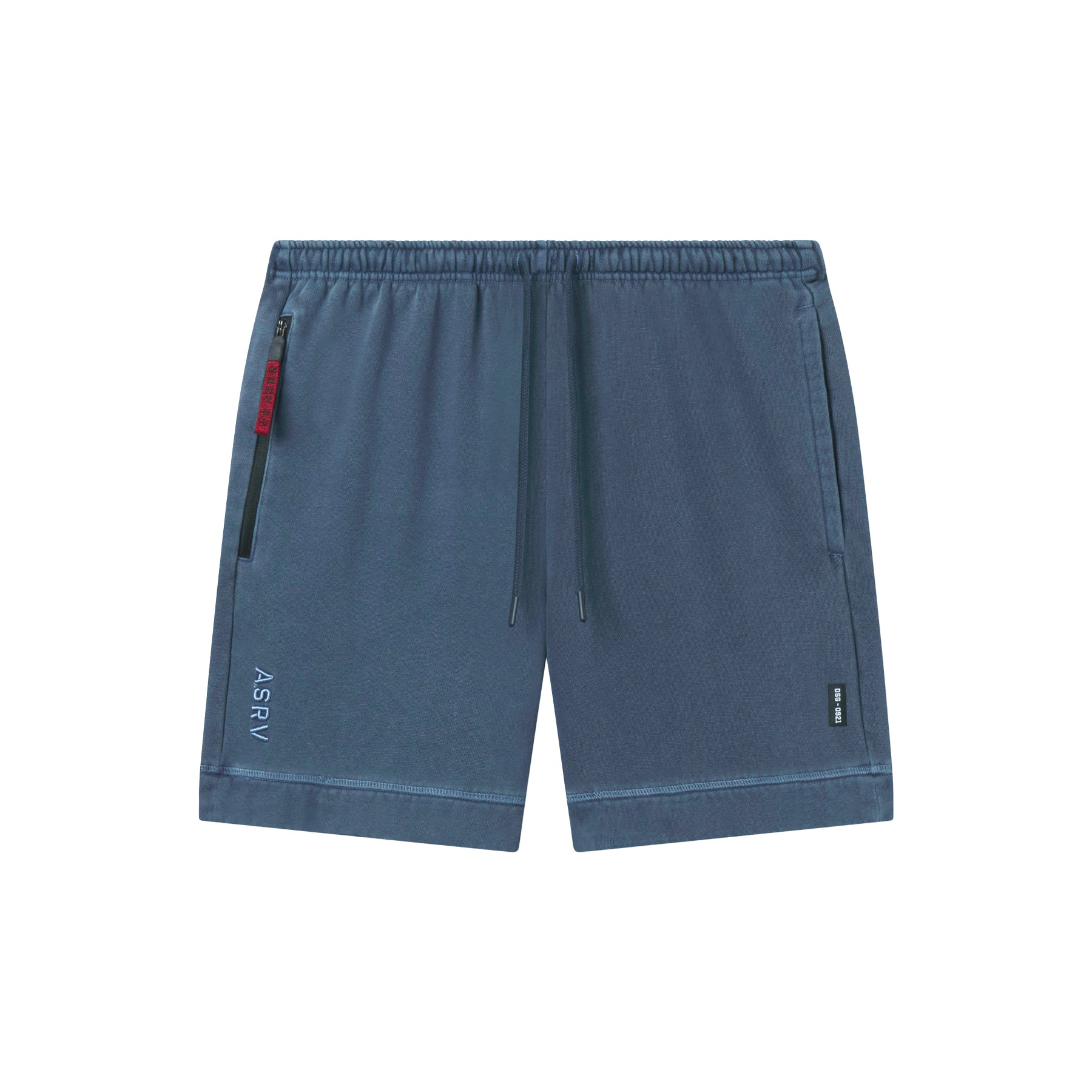 flatlay Tech Essential Sweat Short in faded navy, front view