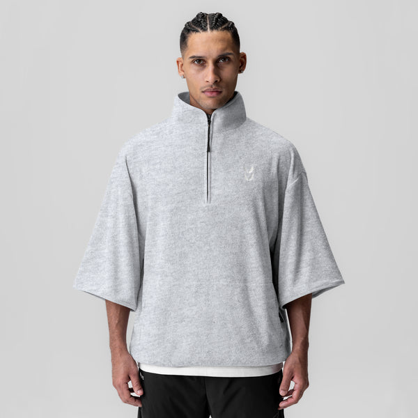 1057. Towel Terry Quarter Zip Oversized Tee - Heather Grey