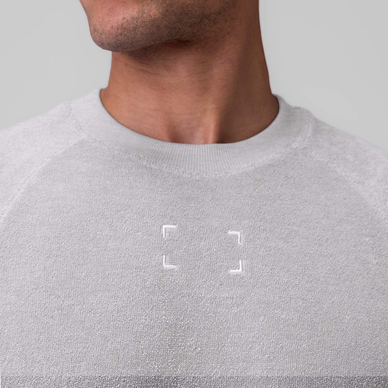Towel Terry Cutoff sweatshirt in heather grey worn by model, front view