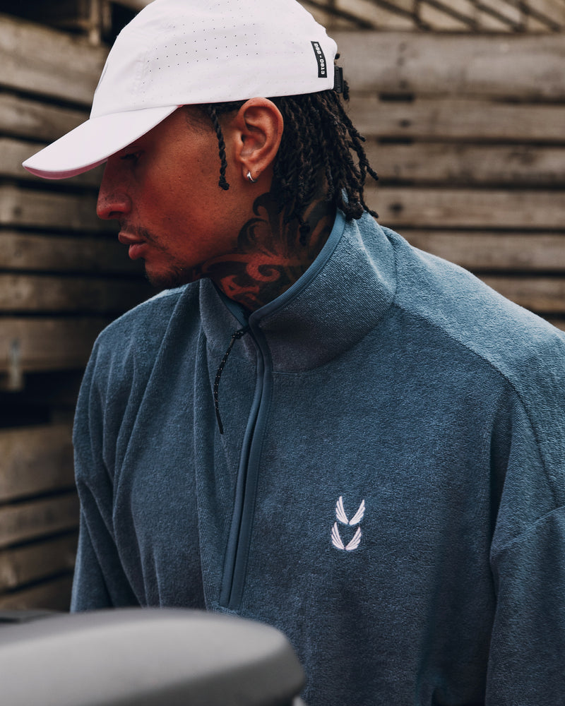 1057. Towel Terry Quarter Zip Oversized Tee - Storm
