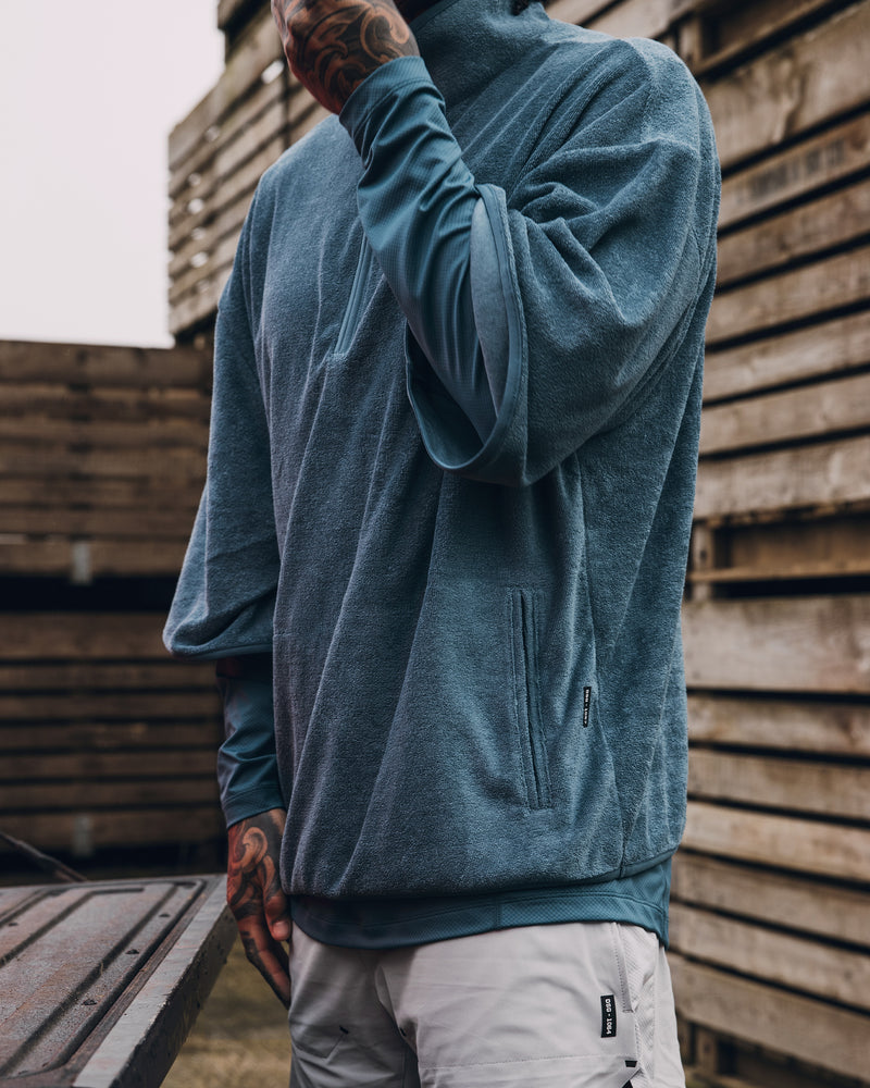 1057. Towel Terry Quarter Zip Oversized Tee - Storm