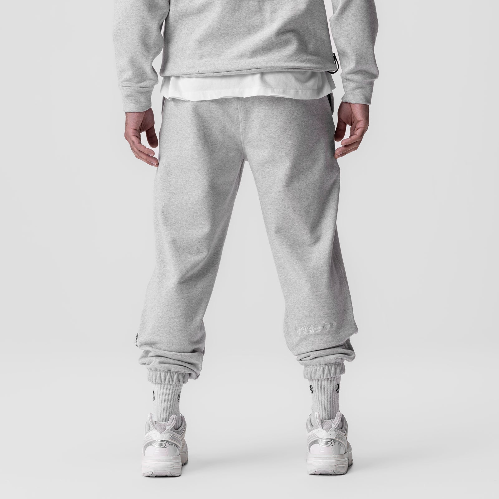 Tech-Terry Oversized Sweats in Heather Grey worn by model, back view