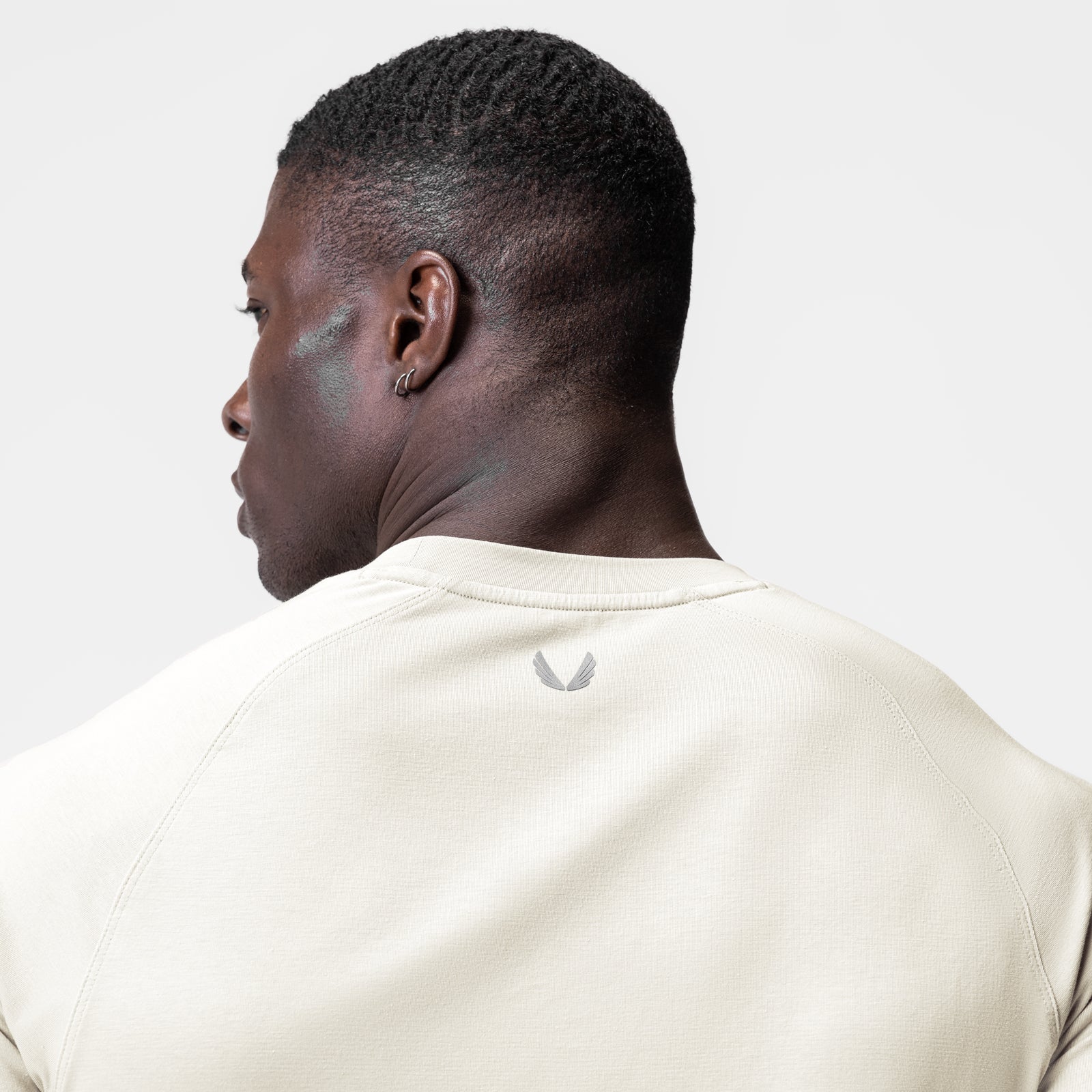 Ivory Cream Supima® Established Tee worn by model, back view