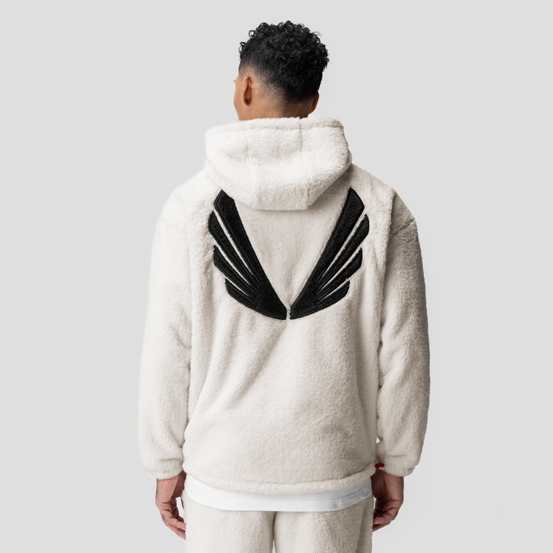 0553. Sherpa Recovery Hoodie Ivory Cream Black Wings