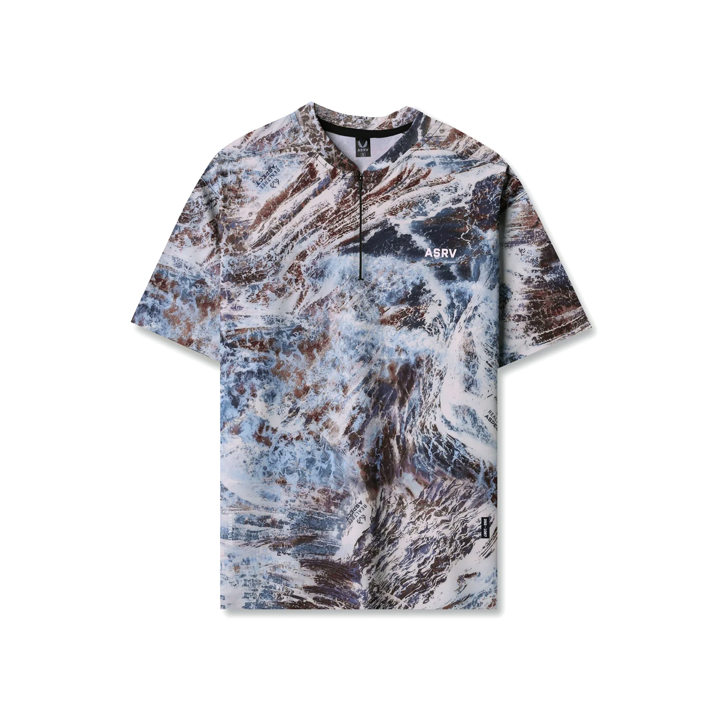 Flatlay of Tetra-Lite Ice Zip Tee in Realtree Aspect camo print, front view
