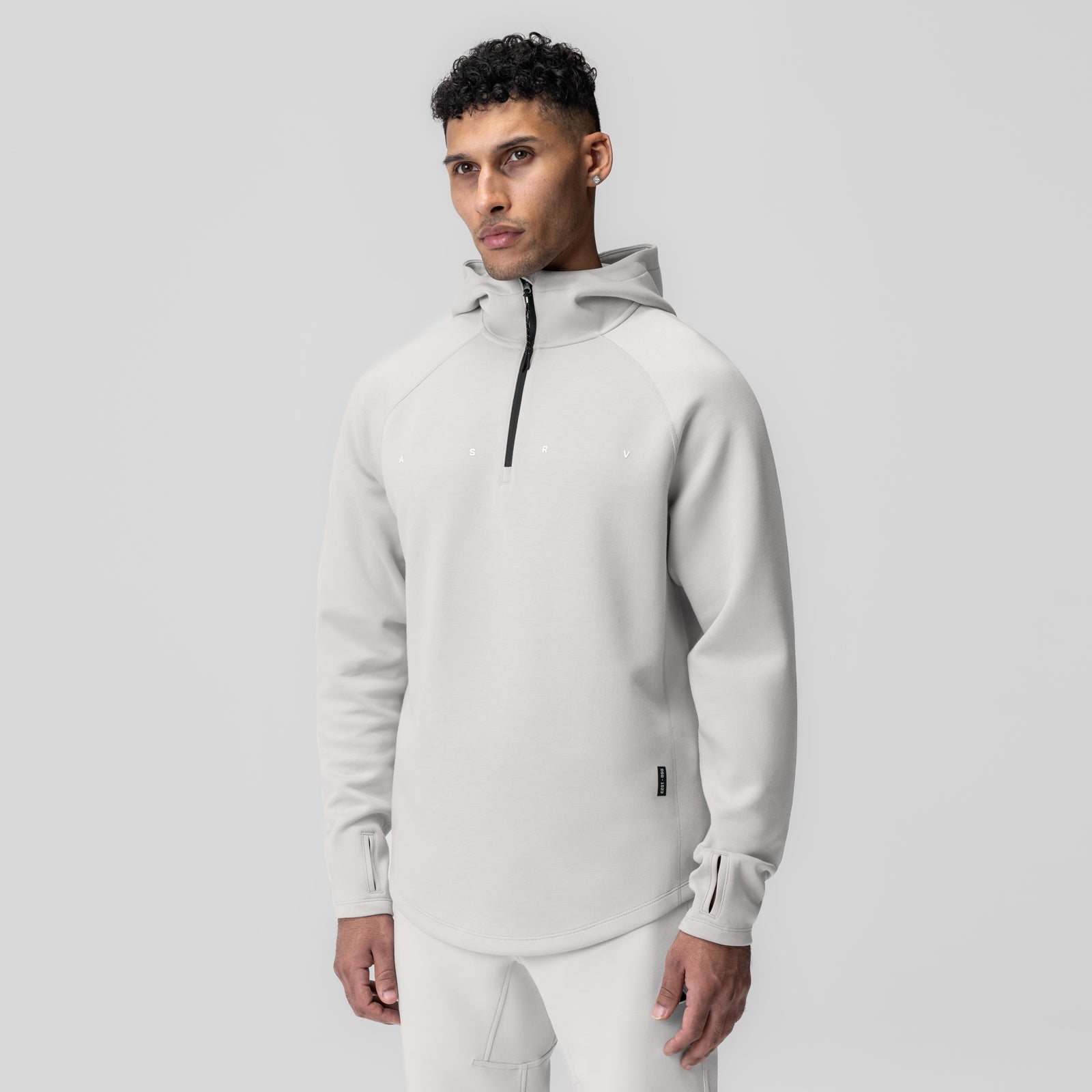 Dri-Core™ Zip Hoodie in light grey, worn by male model, front view