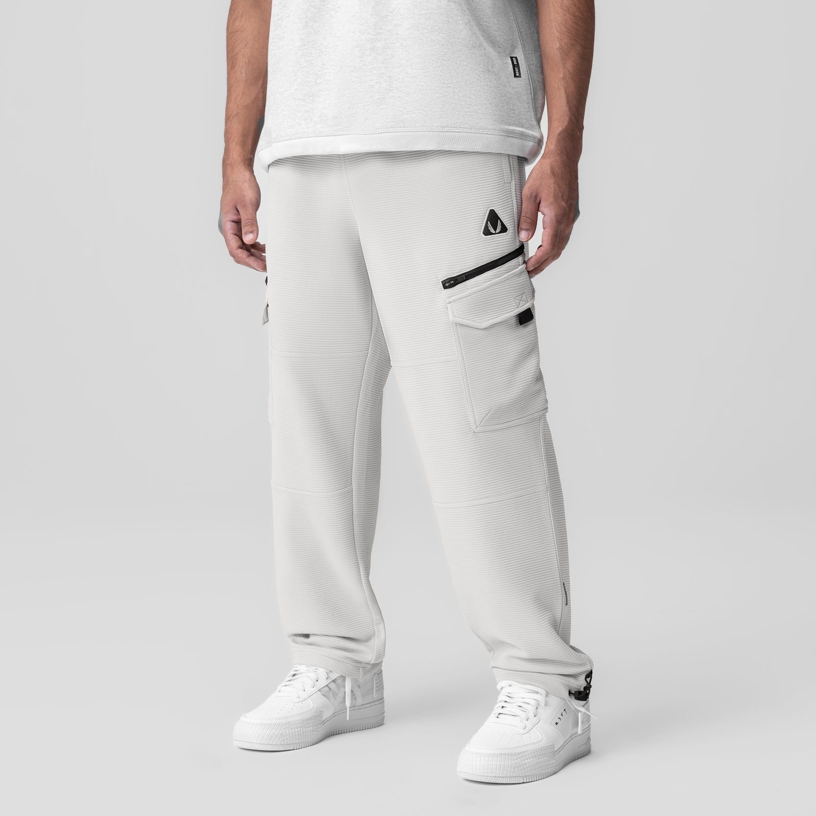 Deltapeak® Cargo Cinch Jogger in light grey, worn by model, front view