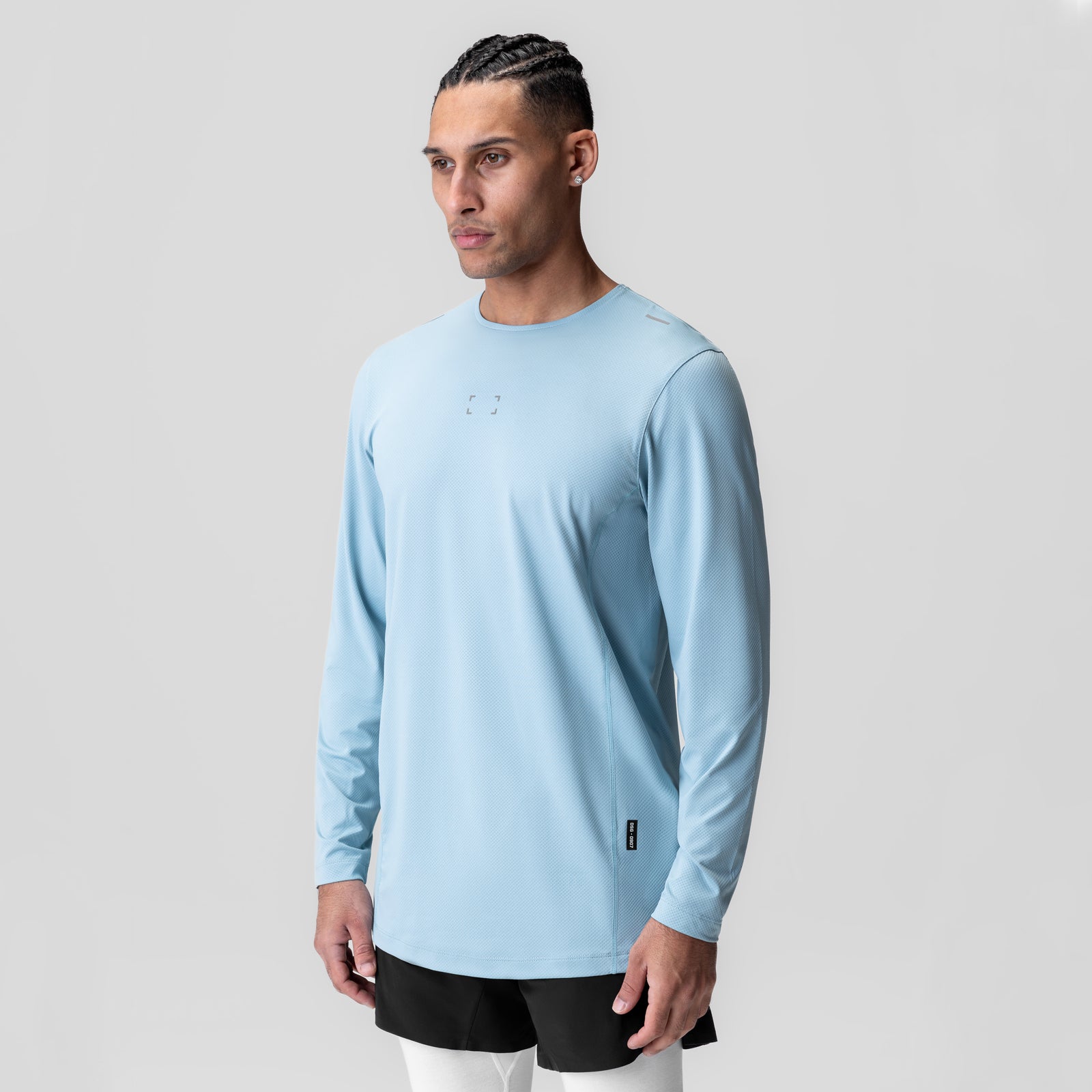 AeroSilver Training Long Sleeve in light sky, worn by model, front view