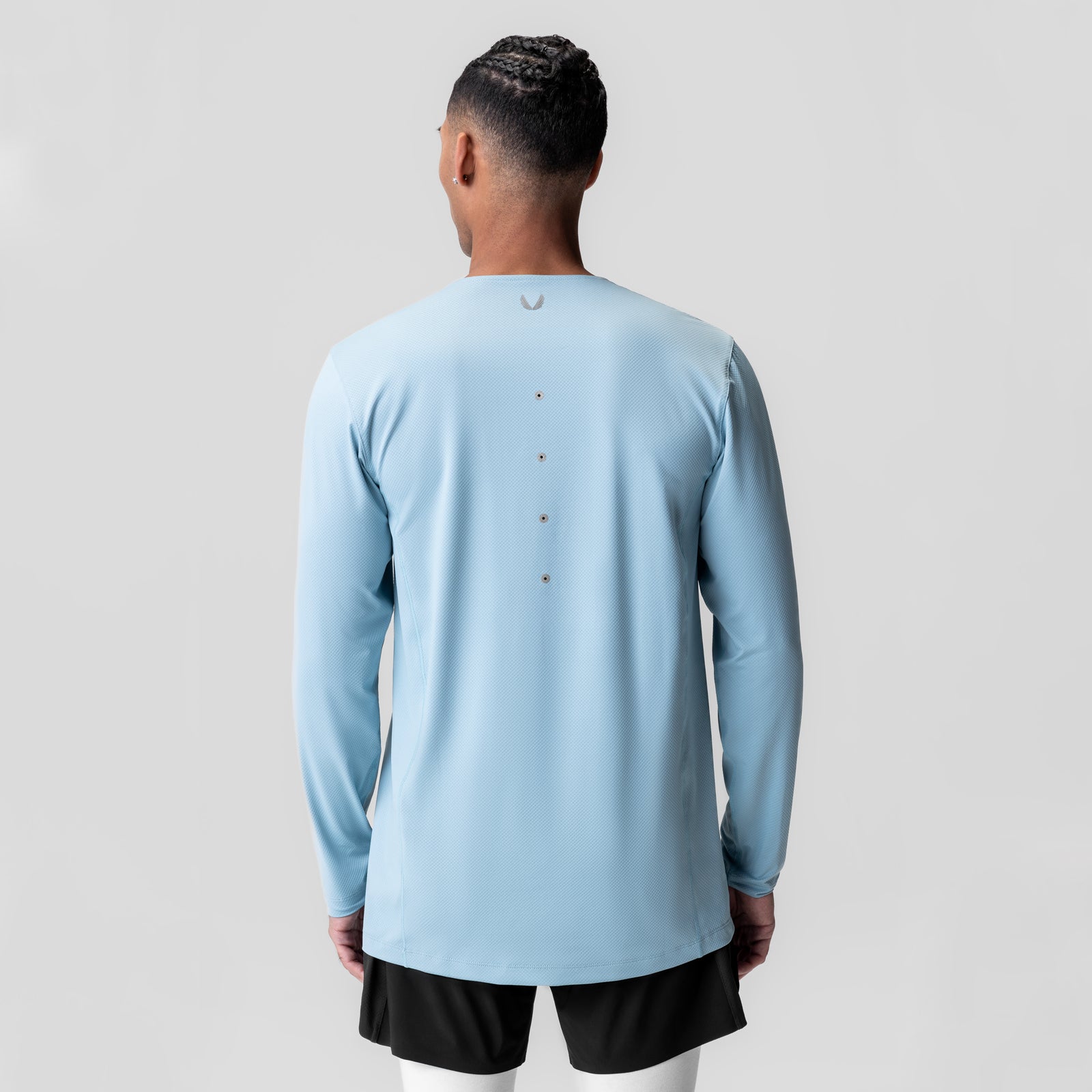 AeroSilver Training Long Sleeve in light sky, worn by model, back view