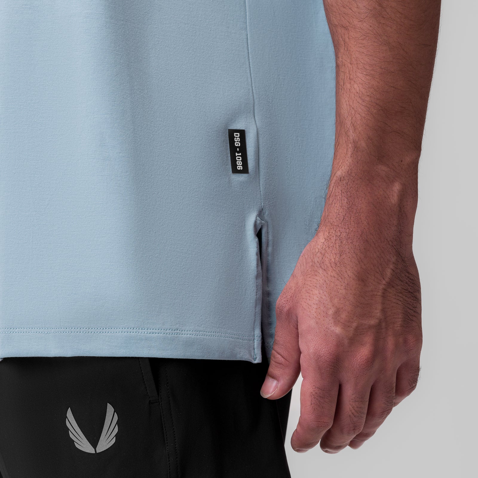 Supima® 3/4-Sleeve Oversized Tee in light sky, worn by model showing side view and fit