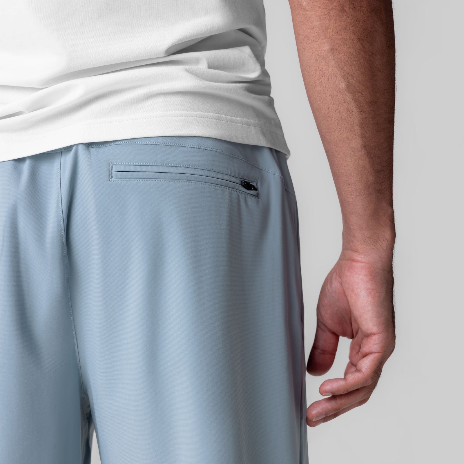 Revolutional Field Short in light sky blue, worn by model showing side detail and pocket