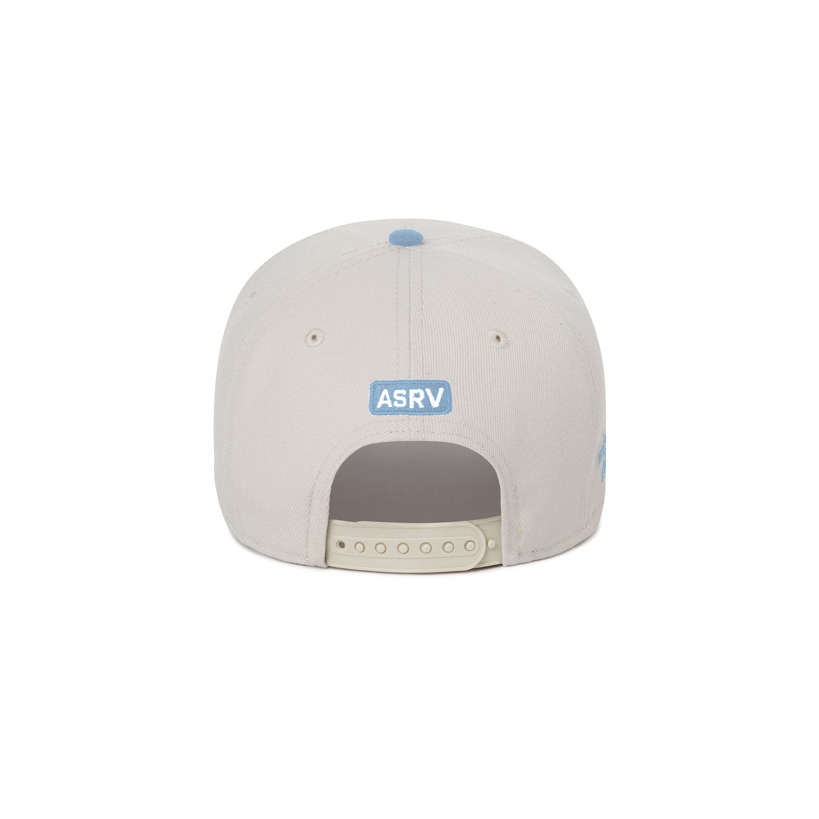 flatlay New Era 9Forty A-Frame Hat in stone and light sky, back view