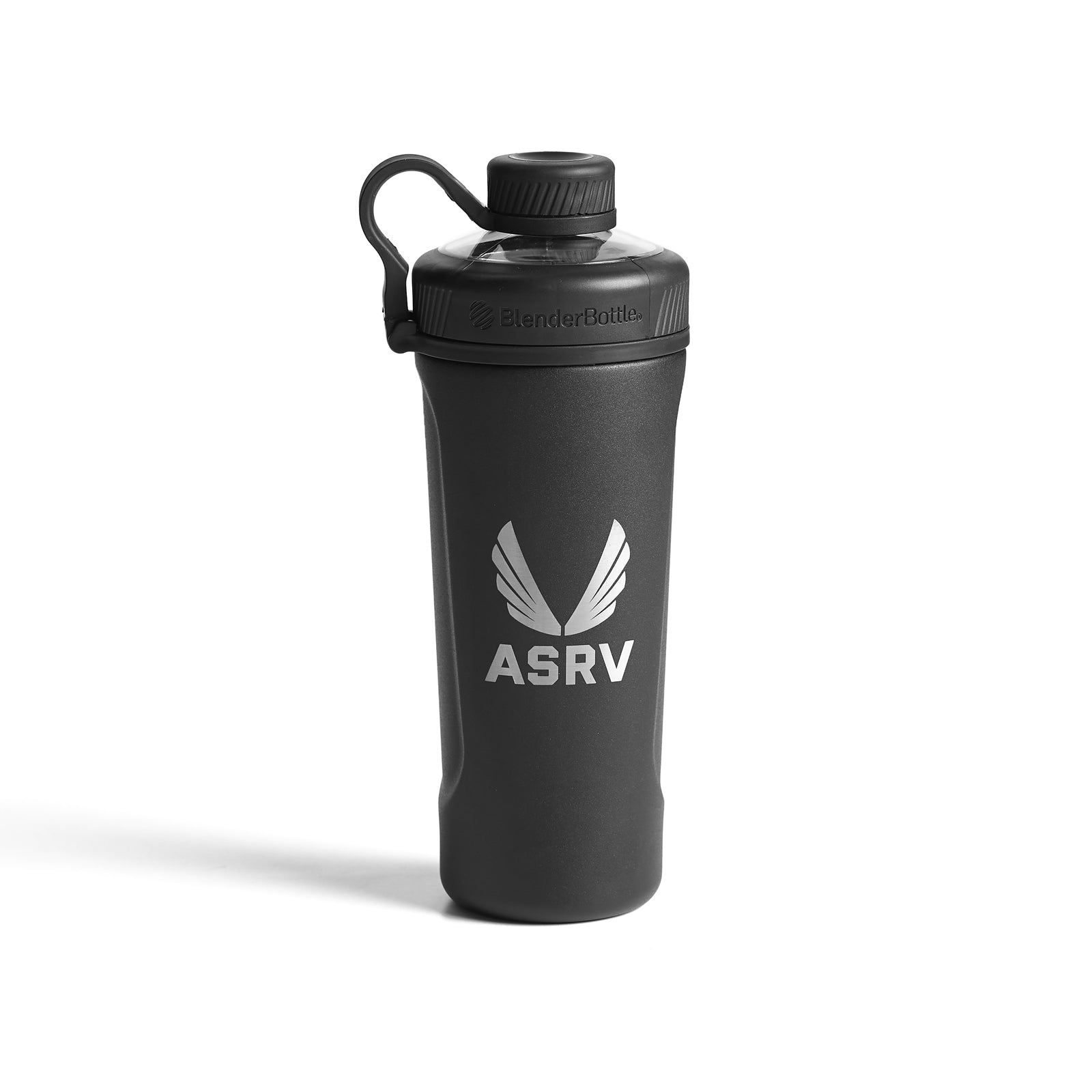 ASRV x Blender Bottle Radian insulated stainless steel water bottle in black, front view