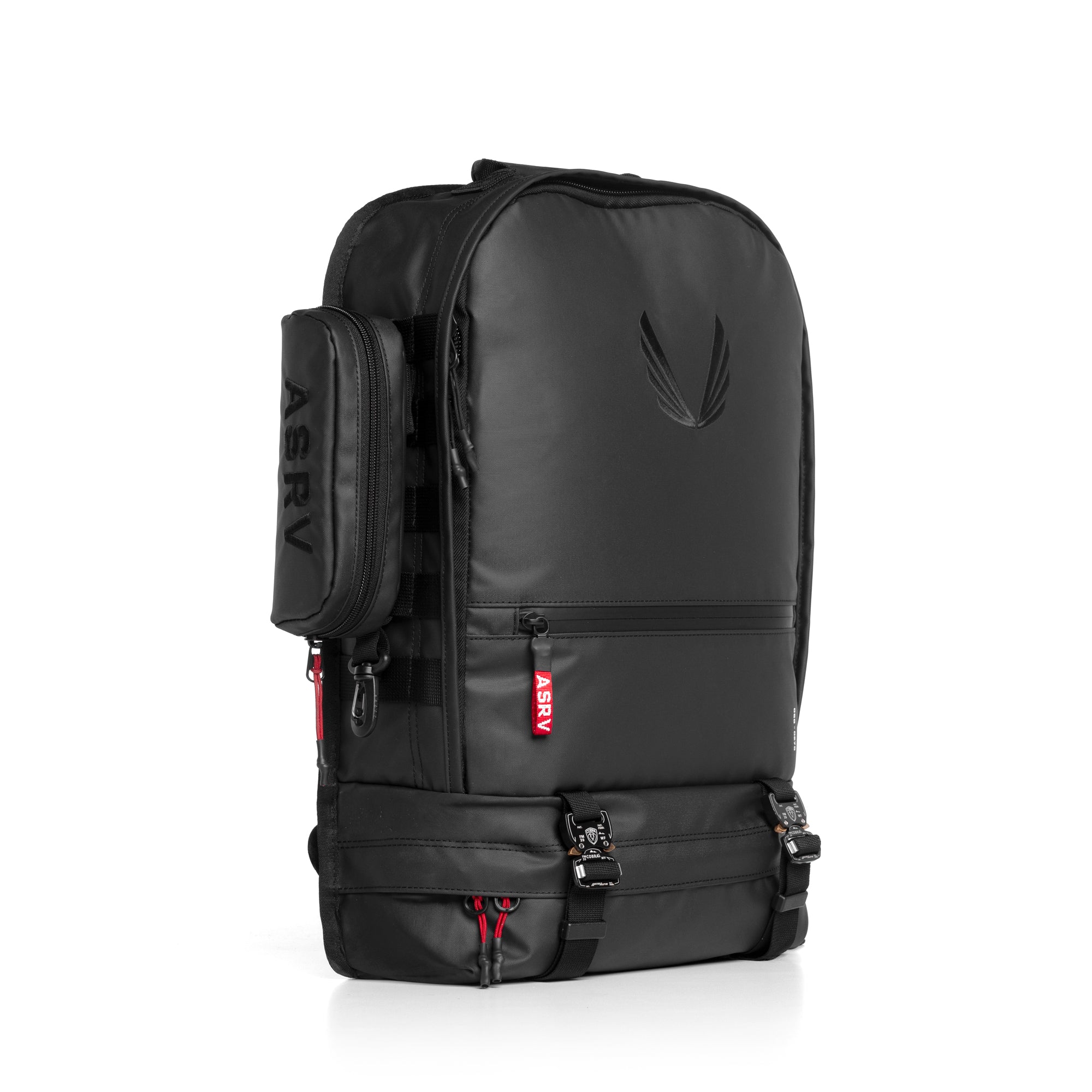 Flatlay ASRV Water Resistant Modular Backpack 16L in black, front view