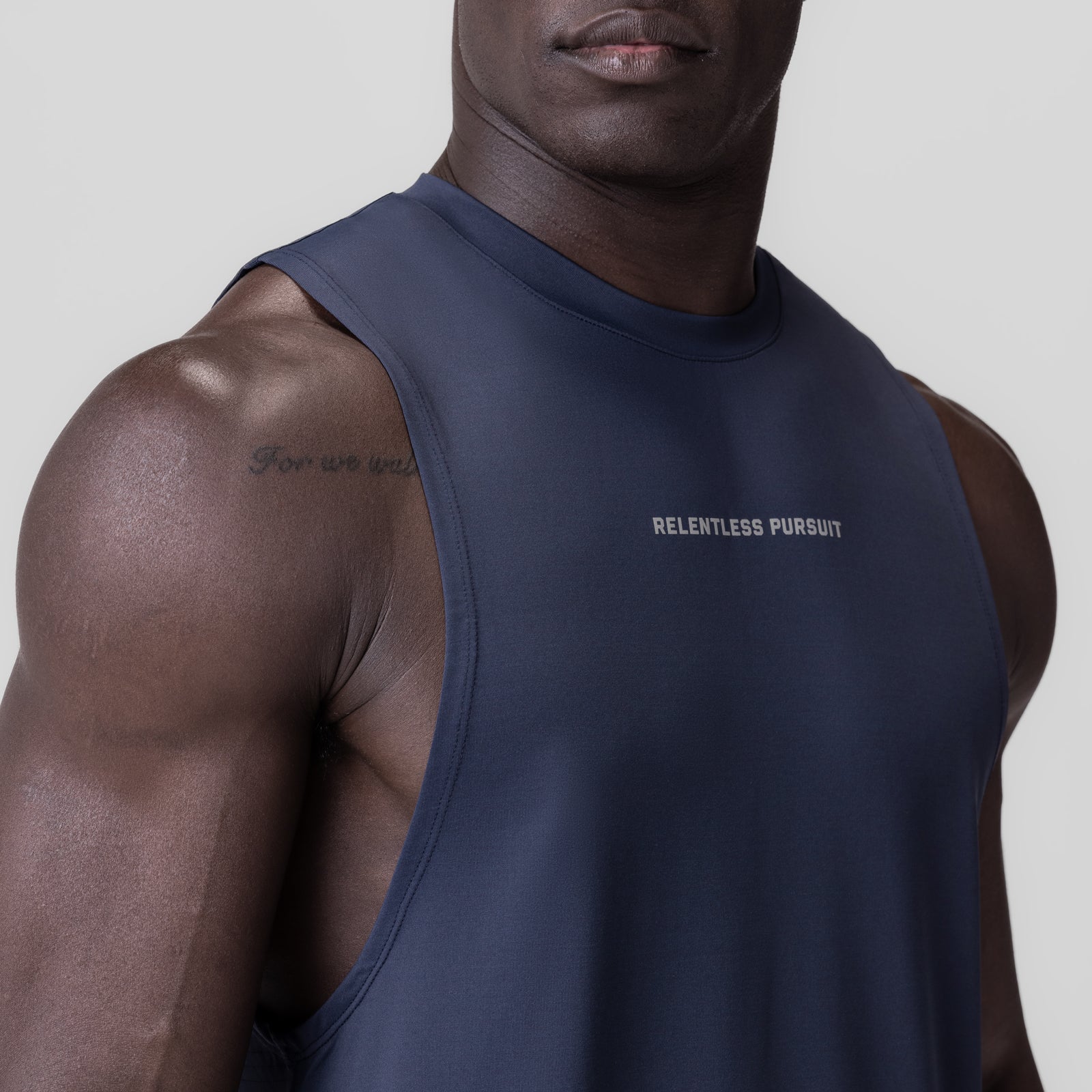 Navy 3D-Lite® 2.0 Lycra® muscle tank on model, front view