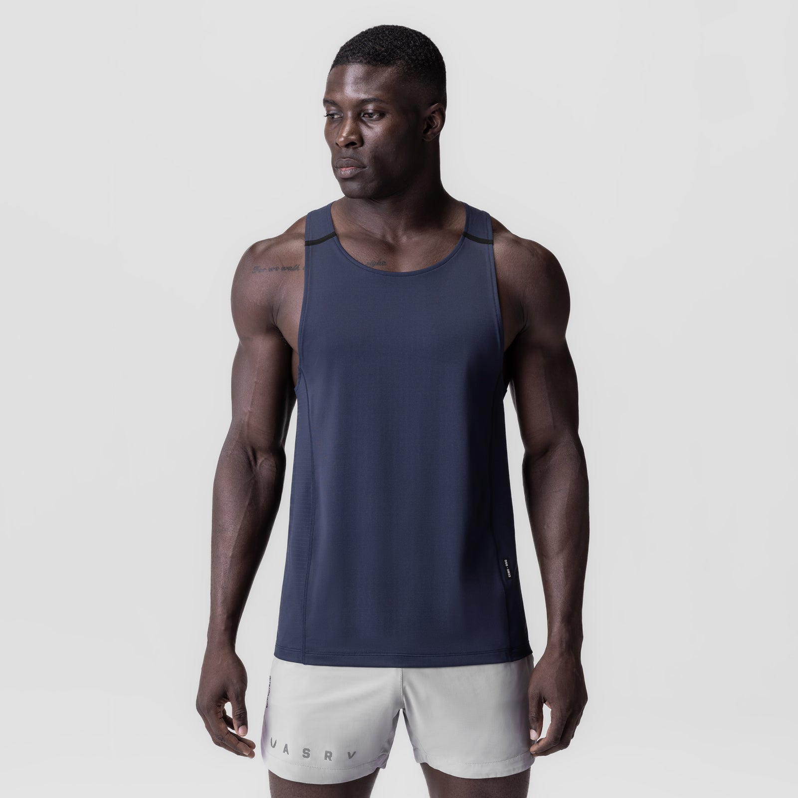 Navy 3D-Lite® 2.0 Lycra® Pro Singlet worn by male model, front view