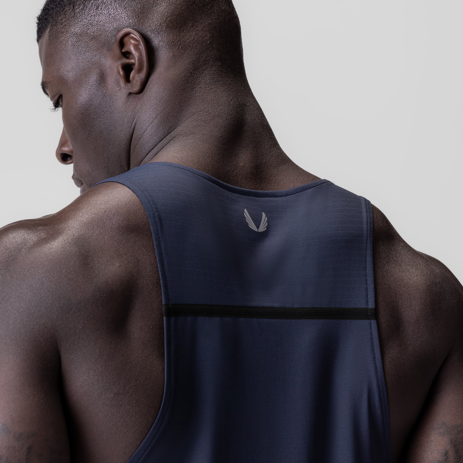 Navy 3D-Lite® 2.0 Lycra® Pro Singlet worn by model, back view