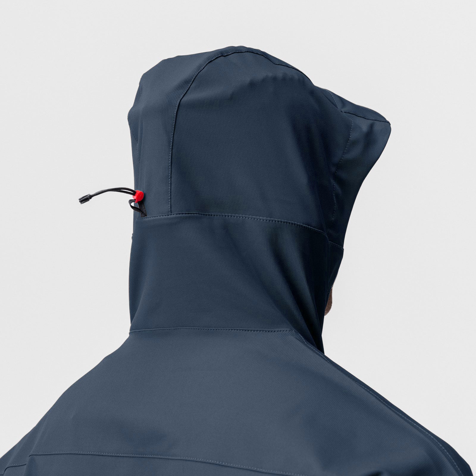Weather-Ready Anorak Jacket in navy, hood detail view on model from behind
