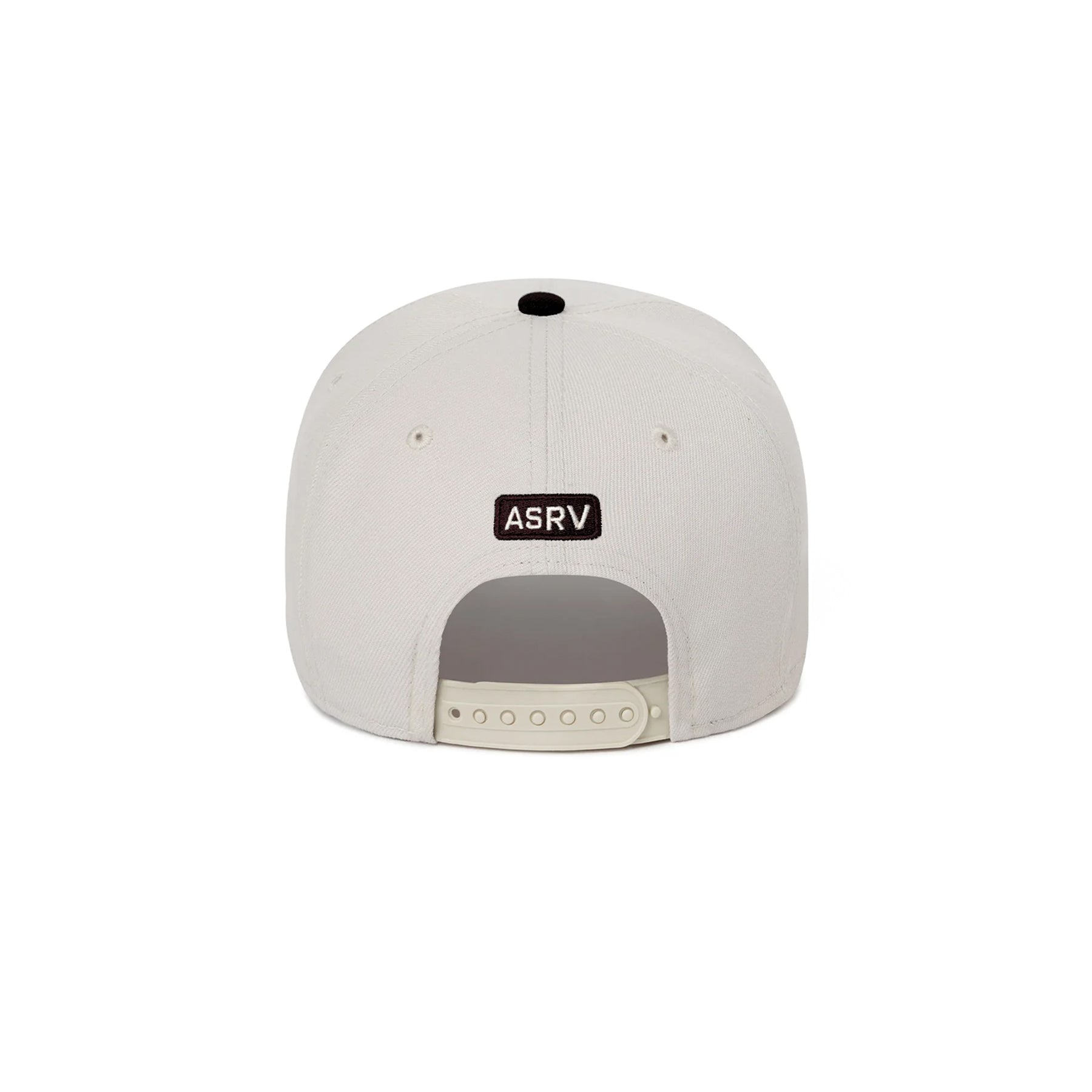 flatlay New Era 9Forty A-Frame Hat in stone and black, back view