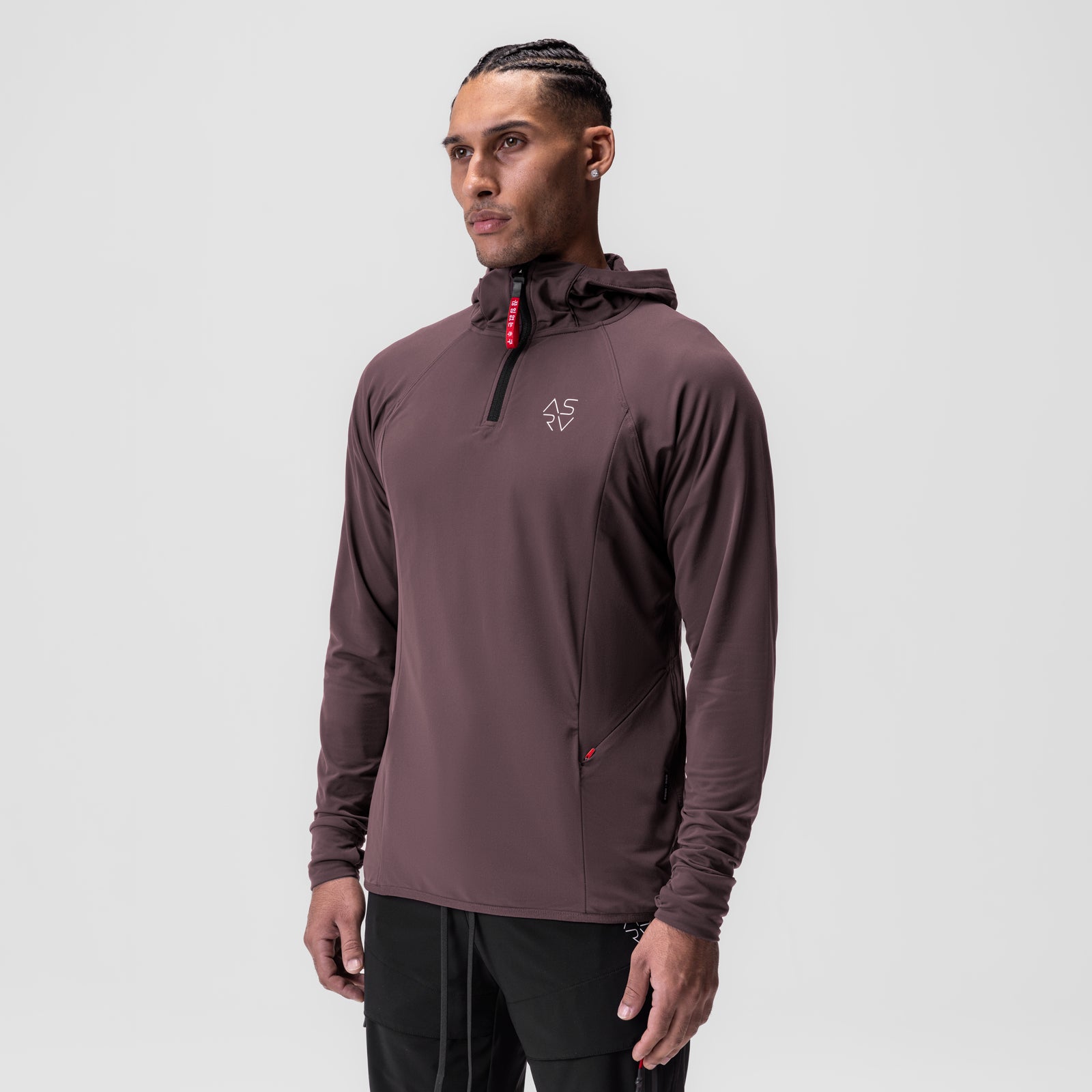 Training Hoodie in nightshade purple worn by model, front-facing view