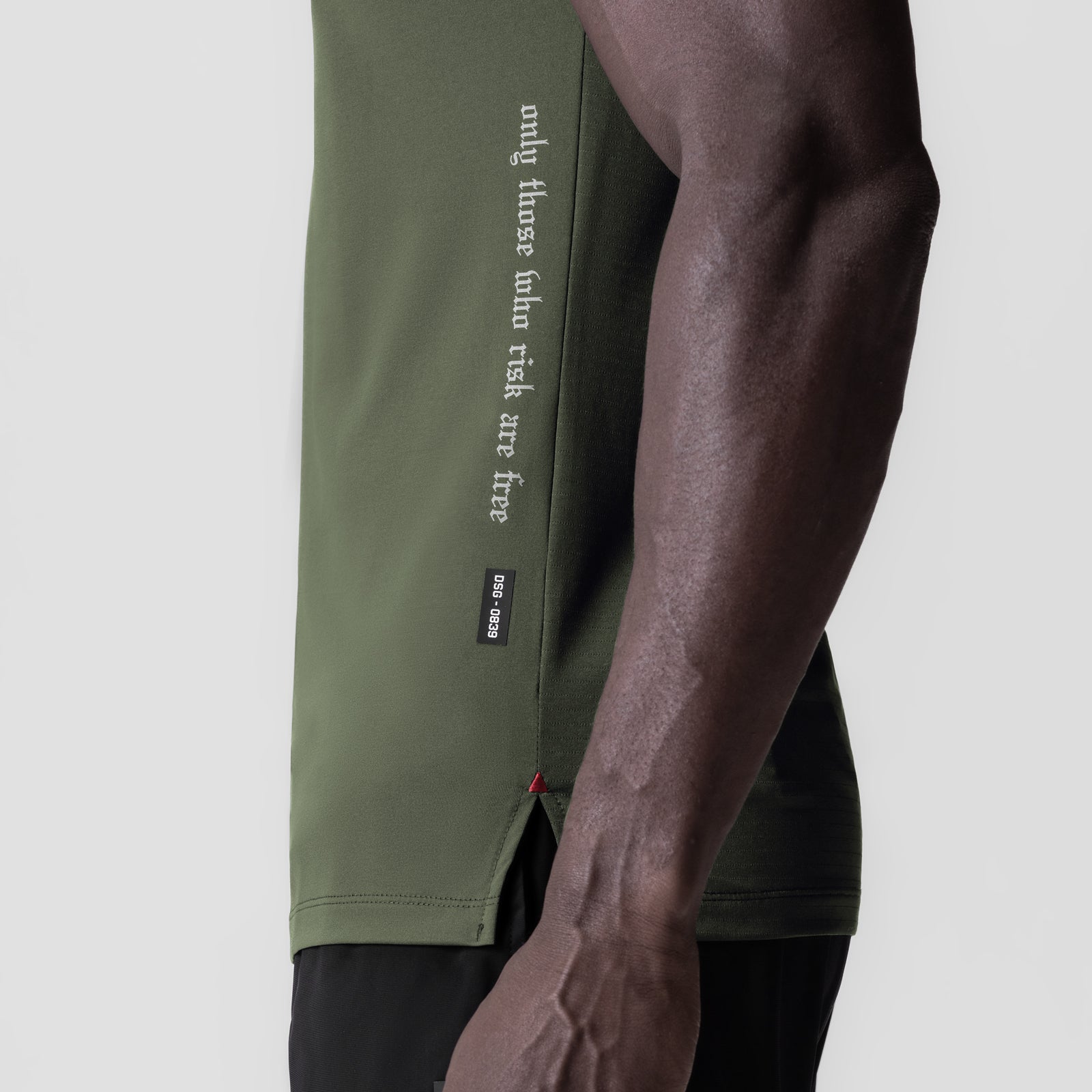 3D-Lite® 2.0 Lycra® Fitted Tee in olive green worn on model, side view