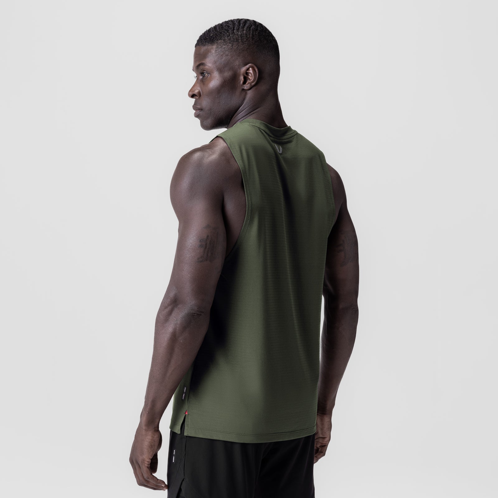 3D-Lite® 2.0 Lycra® Muscle Tank in olive, worn by model shown from side profile
