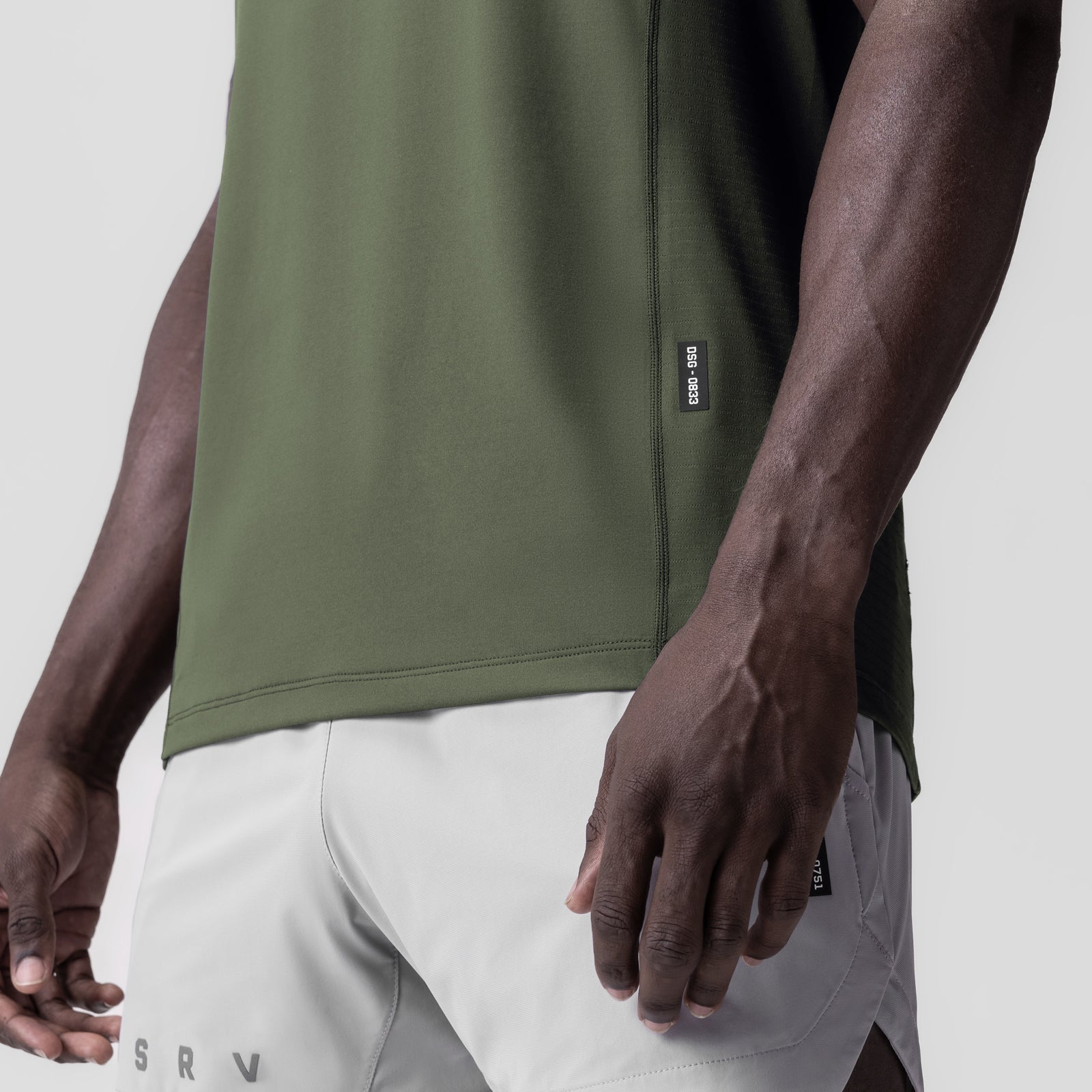 3D-Lite 2.0 Lycra Pro Singlet in olive, worn by model, side detail view