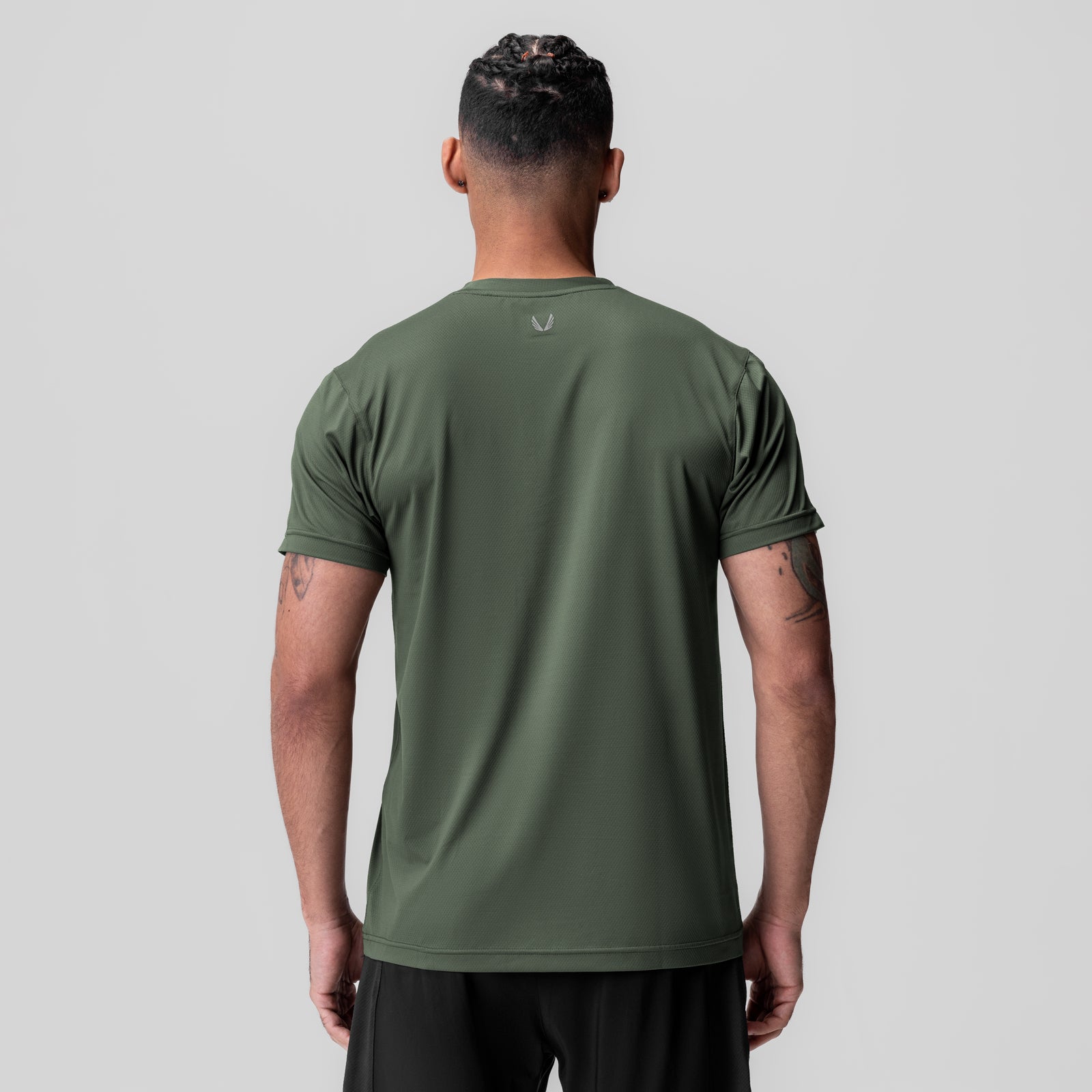 AeroSilver® Essential Tee in olive worn by model, back view