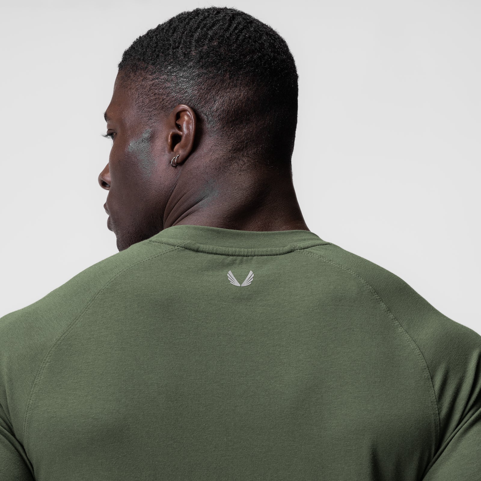 Supima® Fitted Tee in olive, worn by model shown from behind