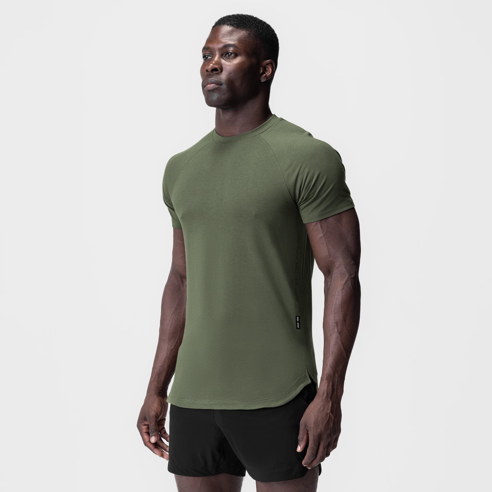 Supima® Established Tee in olive green, worn by model in three-quarter view