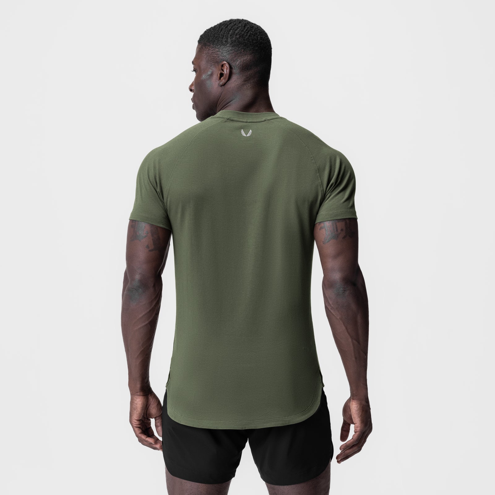 Supima® Established Tee in olive, worn by model shown from back