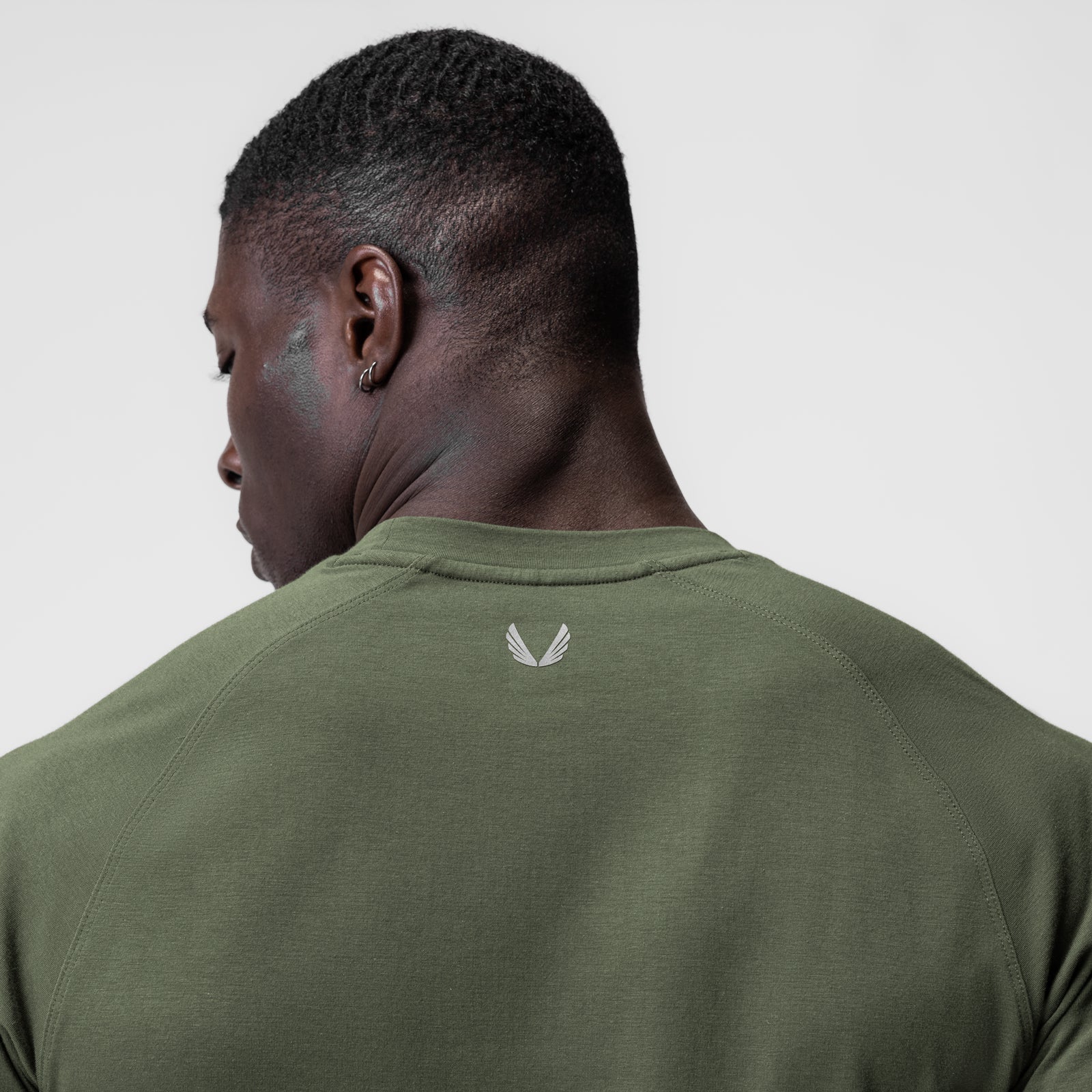 Supima® Established Tee in olive, worn by model shown from back