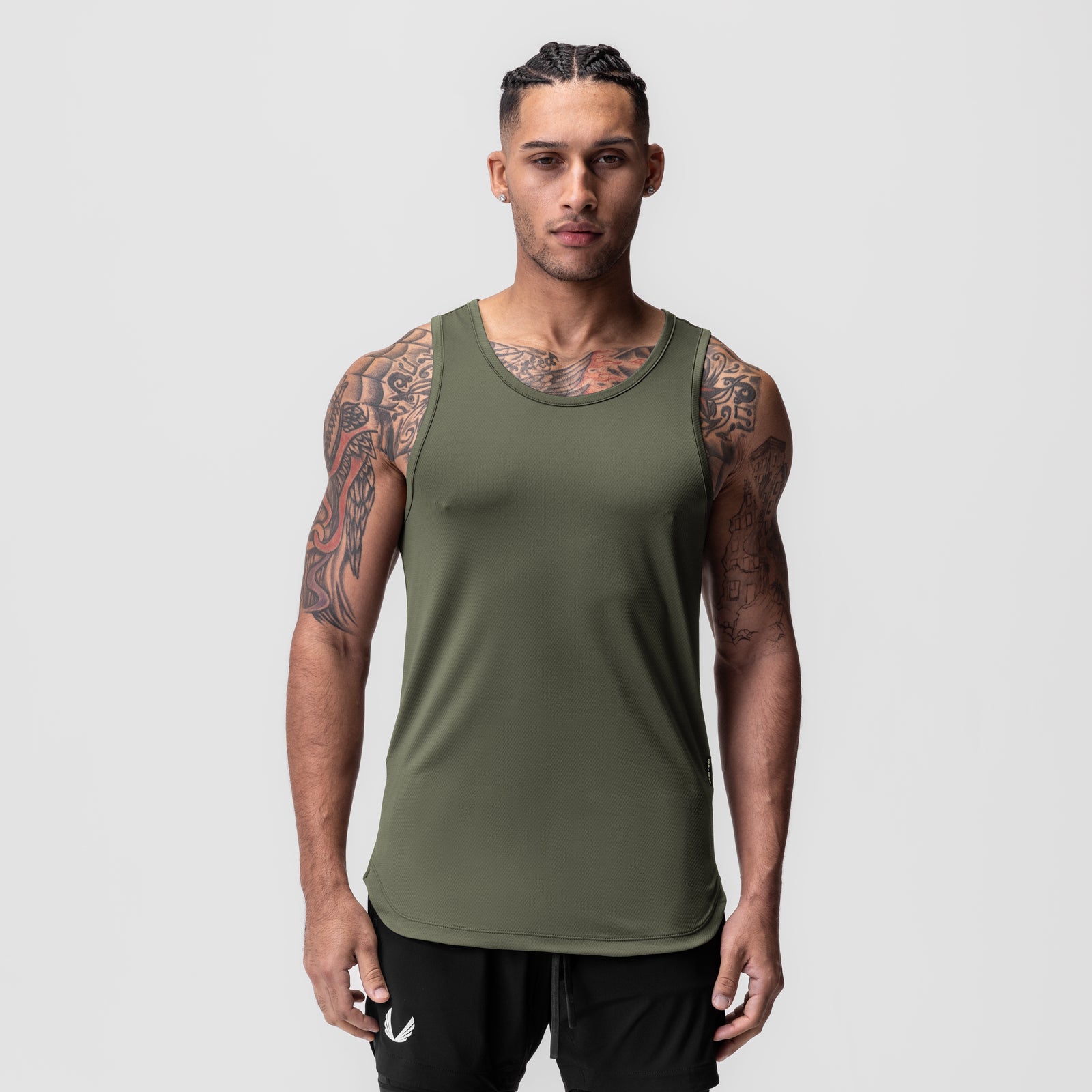 AeroSilver® Tank Top in olive, worn by male model facing forward