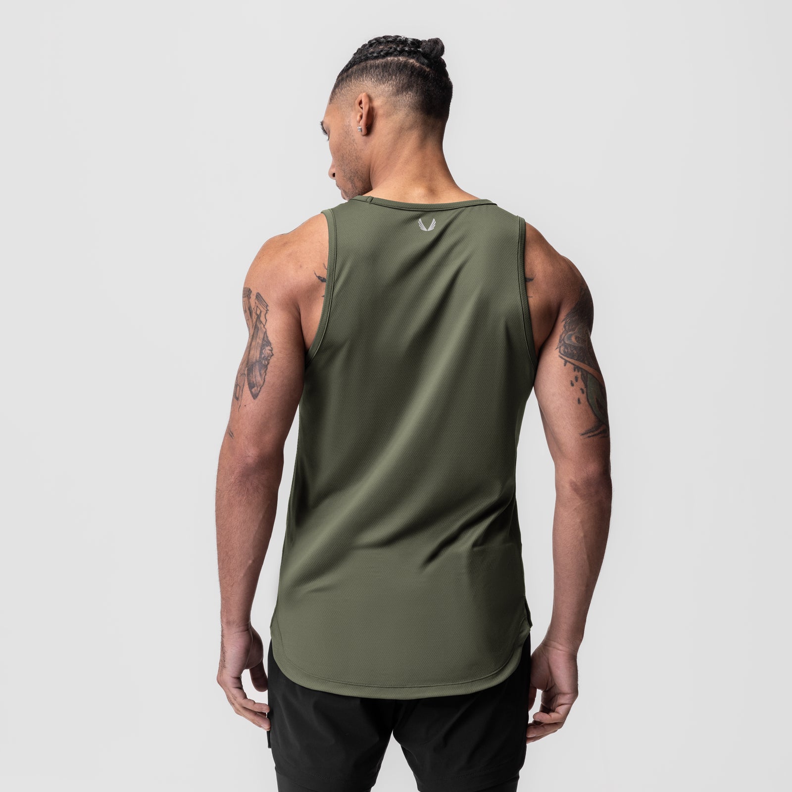 AeroSilver® Tank Top in olive, worn by model shown from back