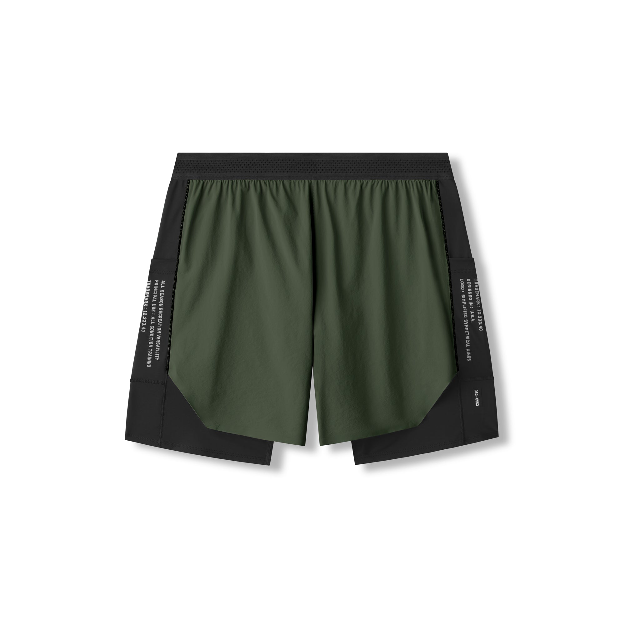 flatlay Aerotex™ Hybrid Liner Short in olive and black, front view