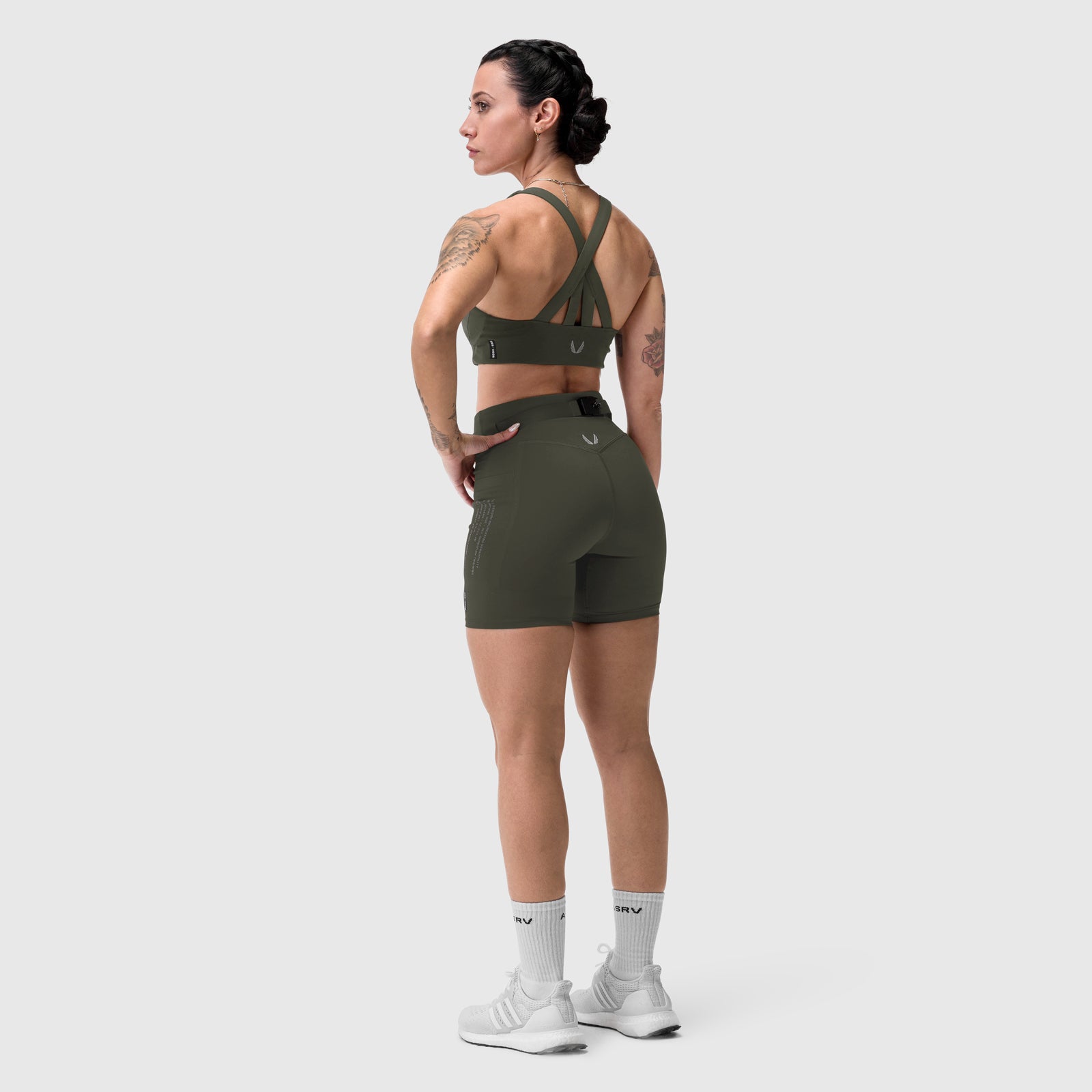 LYCRA® 3-in-1 Biker Short in olive, back view on model