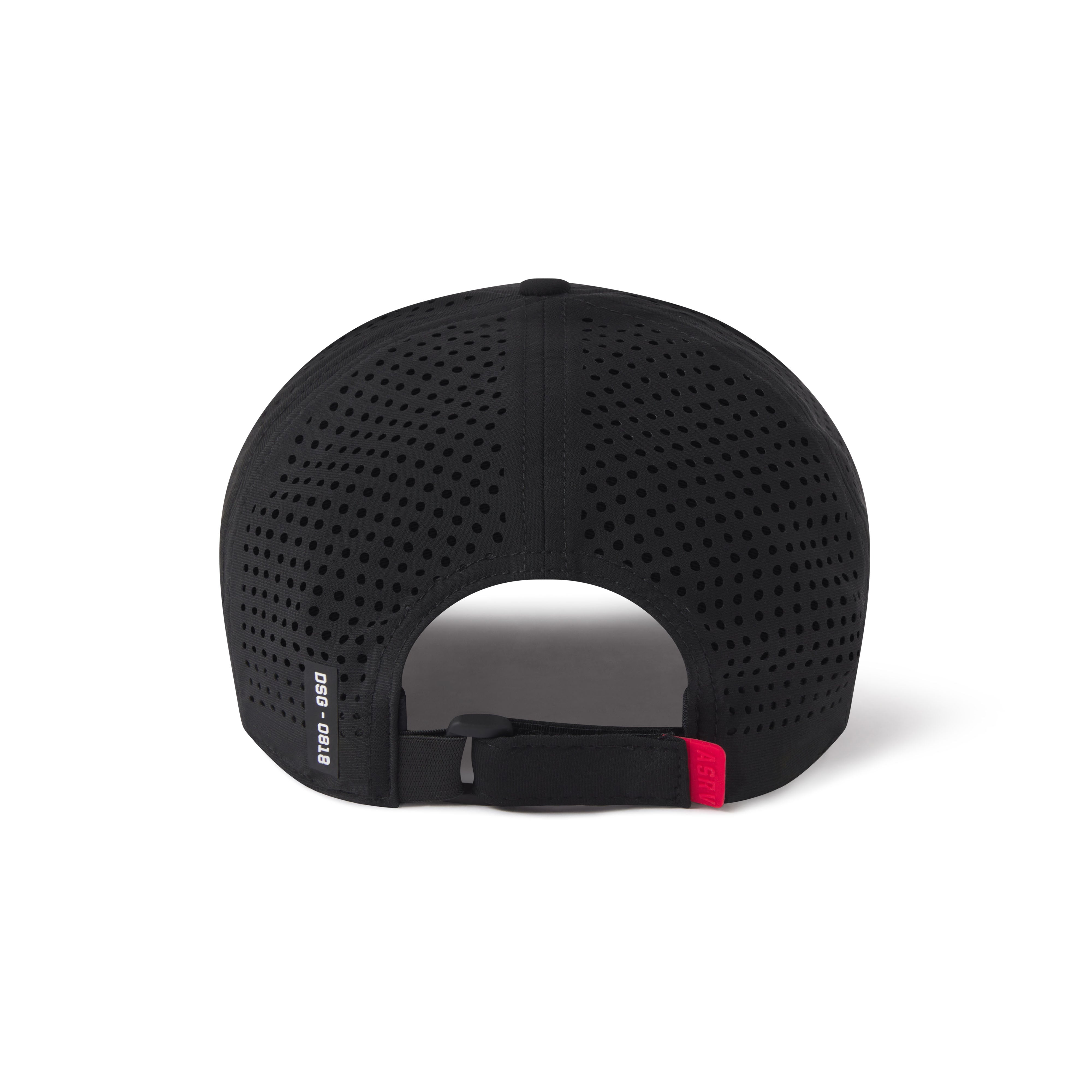 flatlay 0818. Tetra-Lite® Sport Cap in black with perforated design, back view