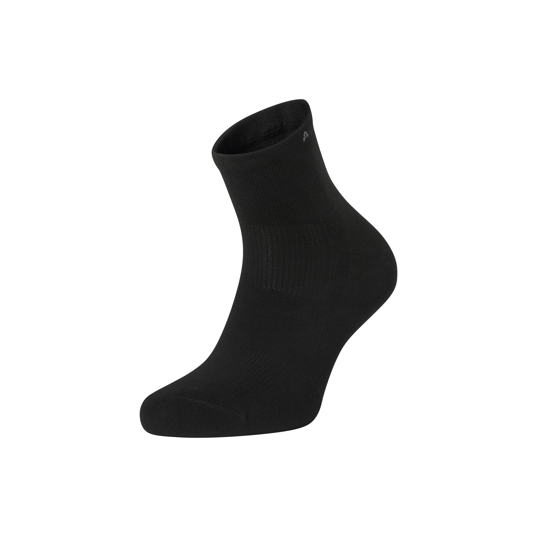 flatlay Performance Ankle Sock in black, angled view