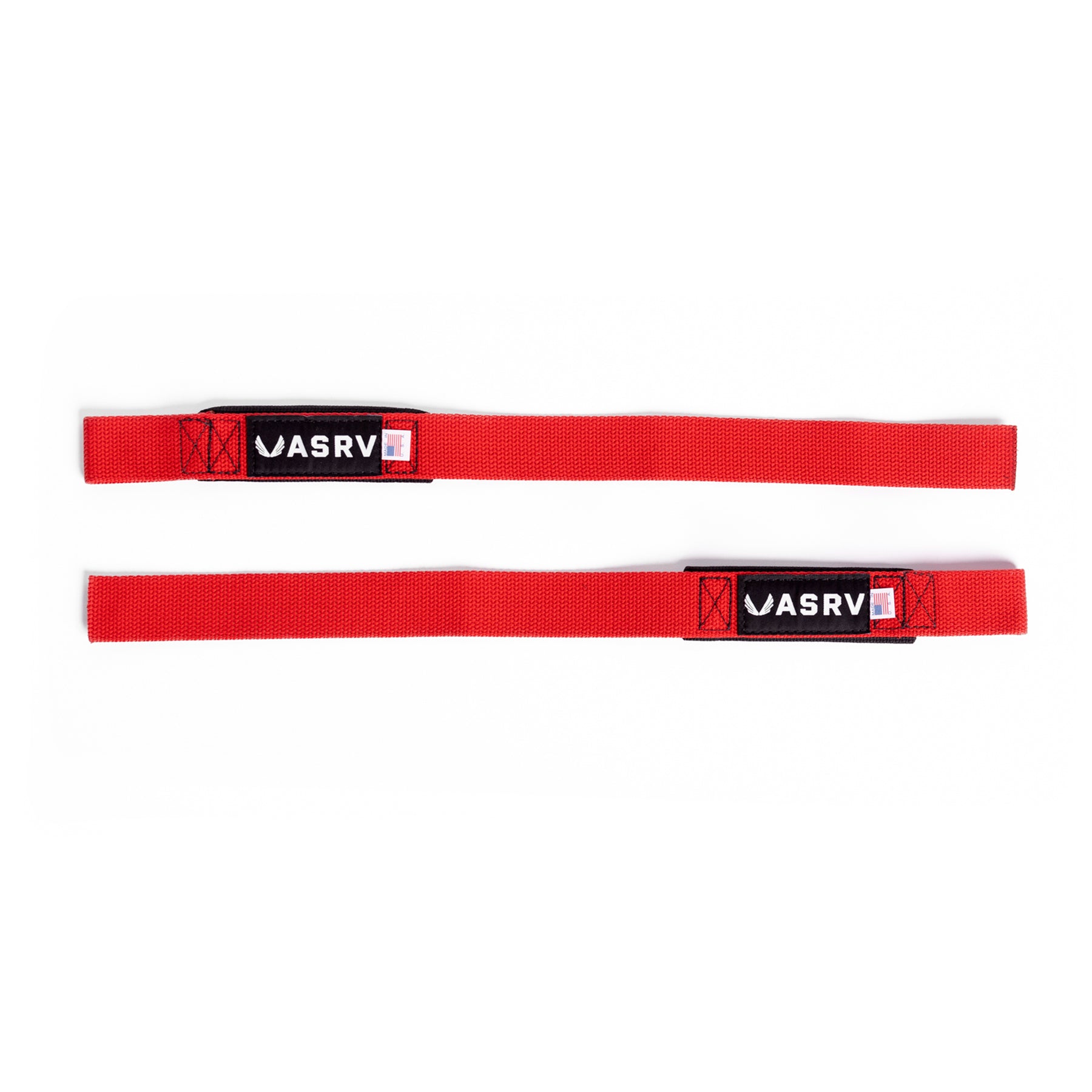 flatlay Padded Lifting Straps in Akira Red, two straps displayed on white background