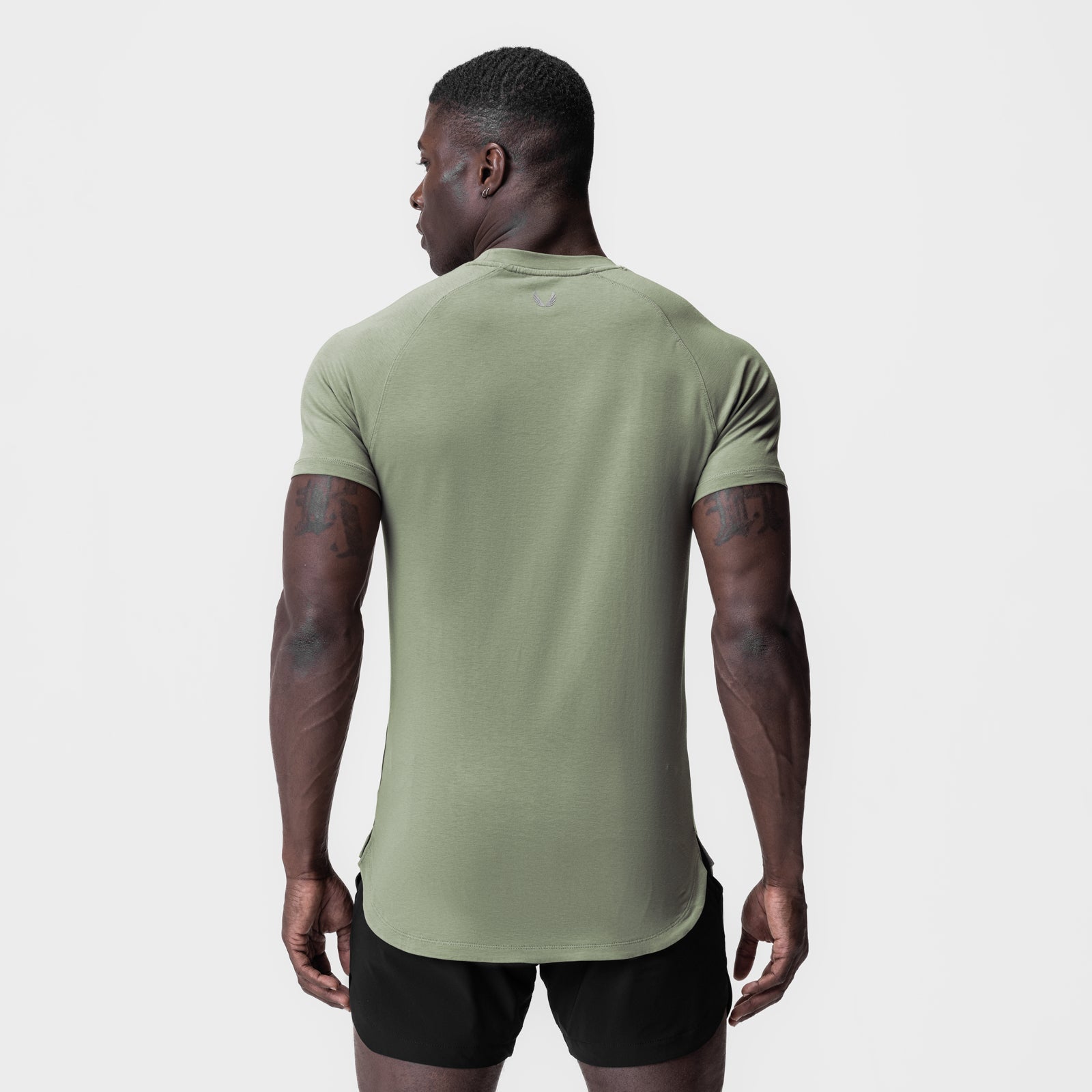 Supima® Established Tee in sage, rear view on model