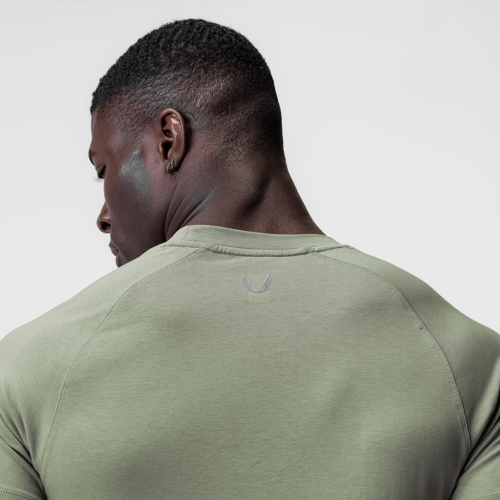 Supima® Established Tee in sage, worn by model shown from back