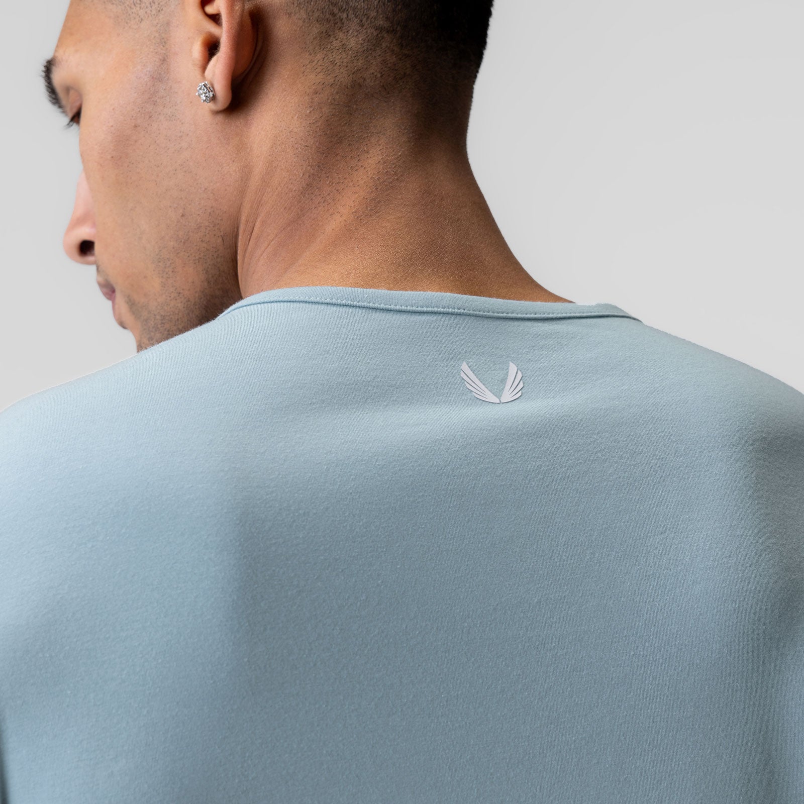 Creora® Cotton Modal Long Sleeve in Light Sky, back view on model