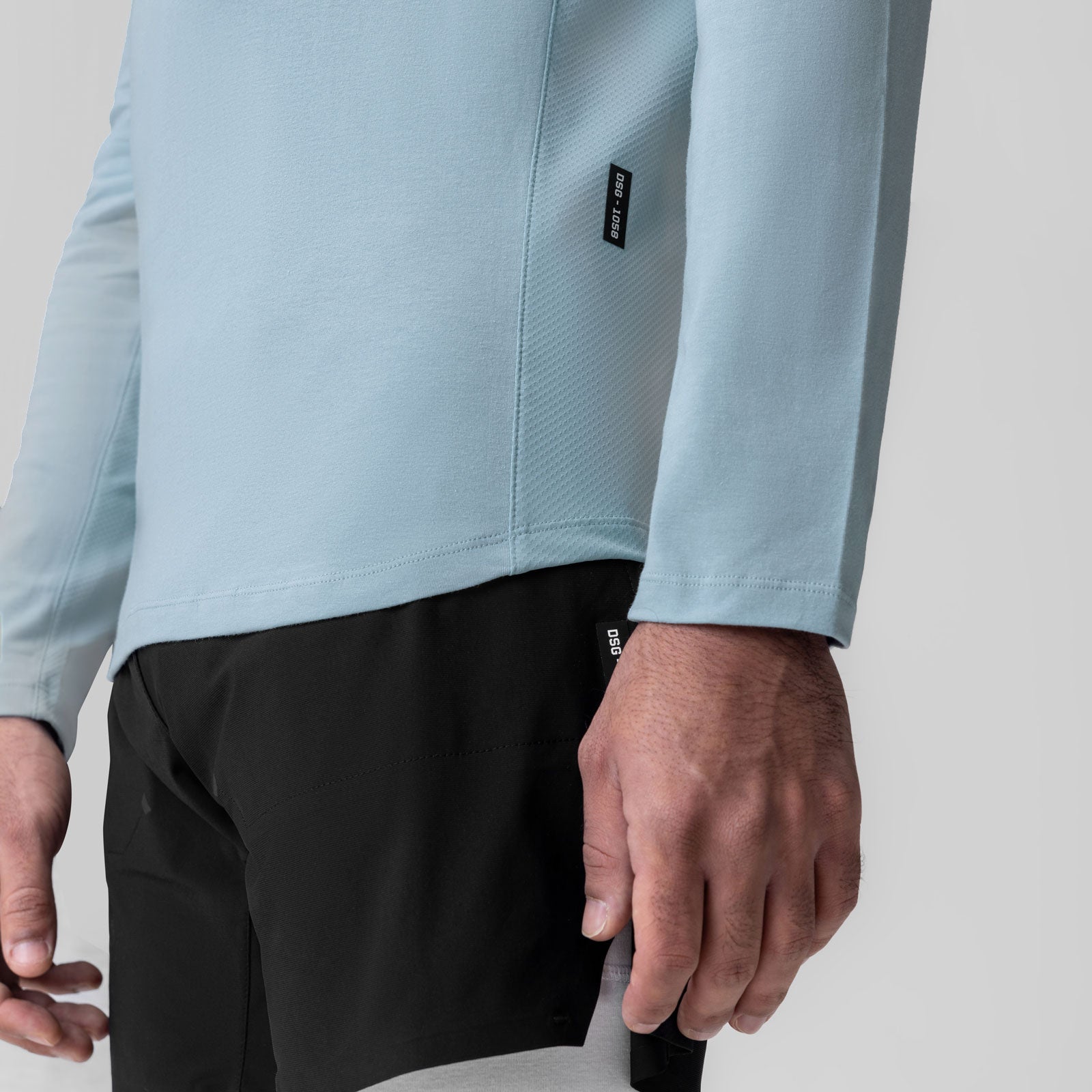 Creora® Cotton Modal Long Sleeve in Light Sky worn by model, side view detail