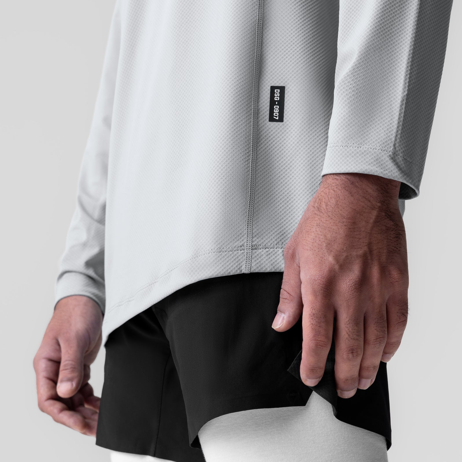 AeroSilver Training Long Sleeve in white, worn by model showing fit and fabric detail