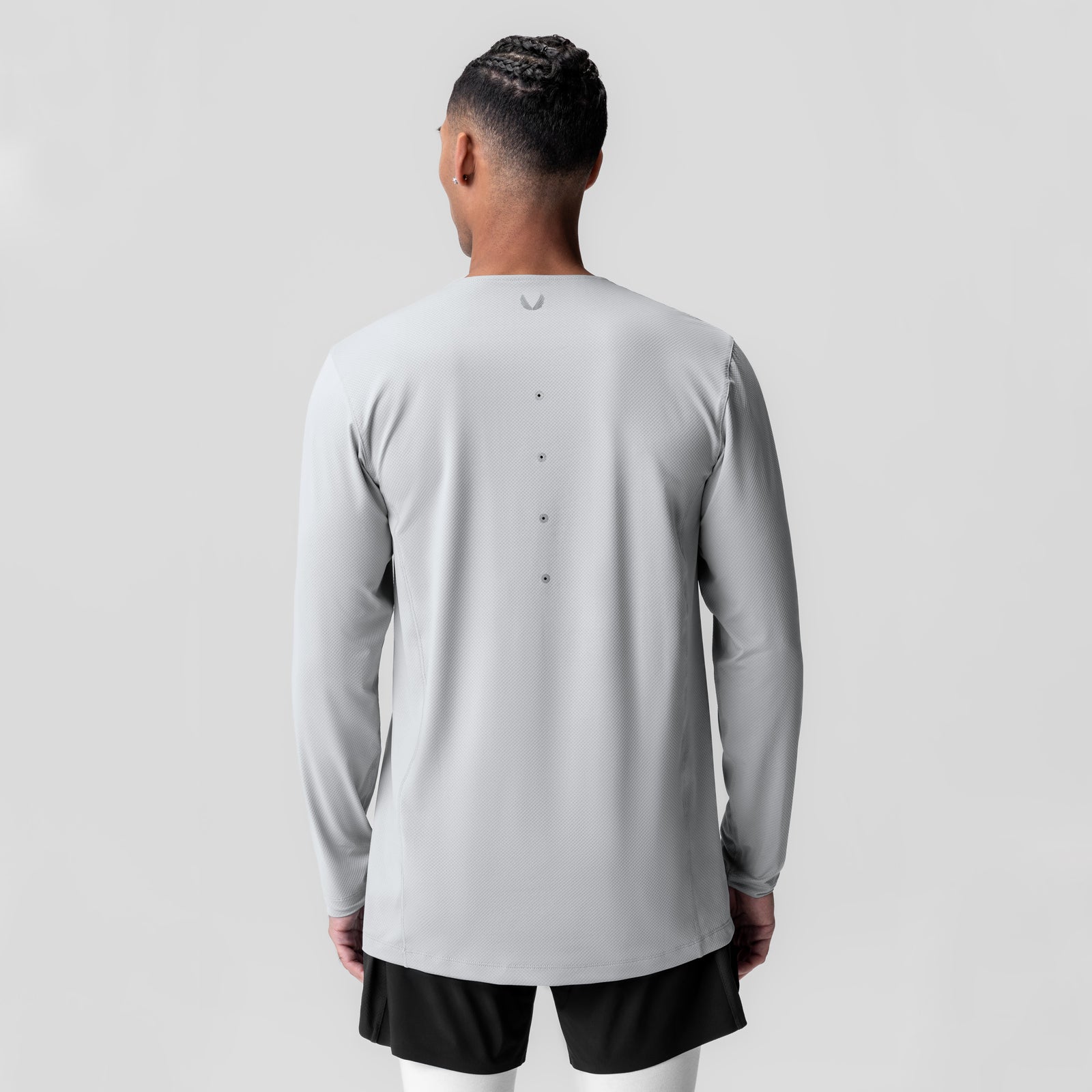 AeroSilver Training Long Sleeve in slate grey worn by model, back view