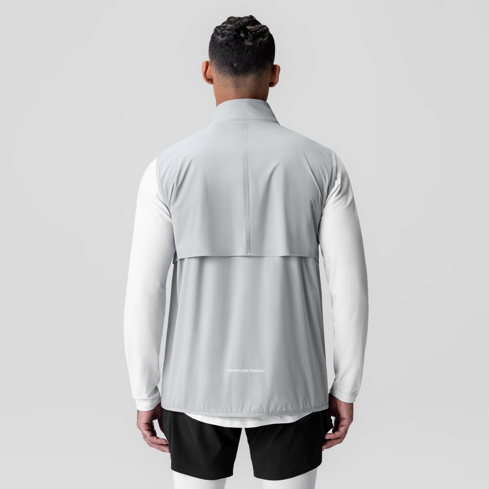 Aerotex PrimaLoft Run Vest in slate grey, back view on model